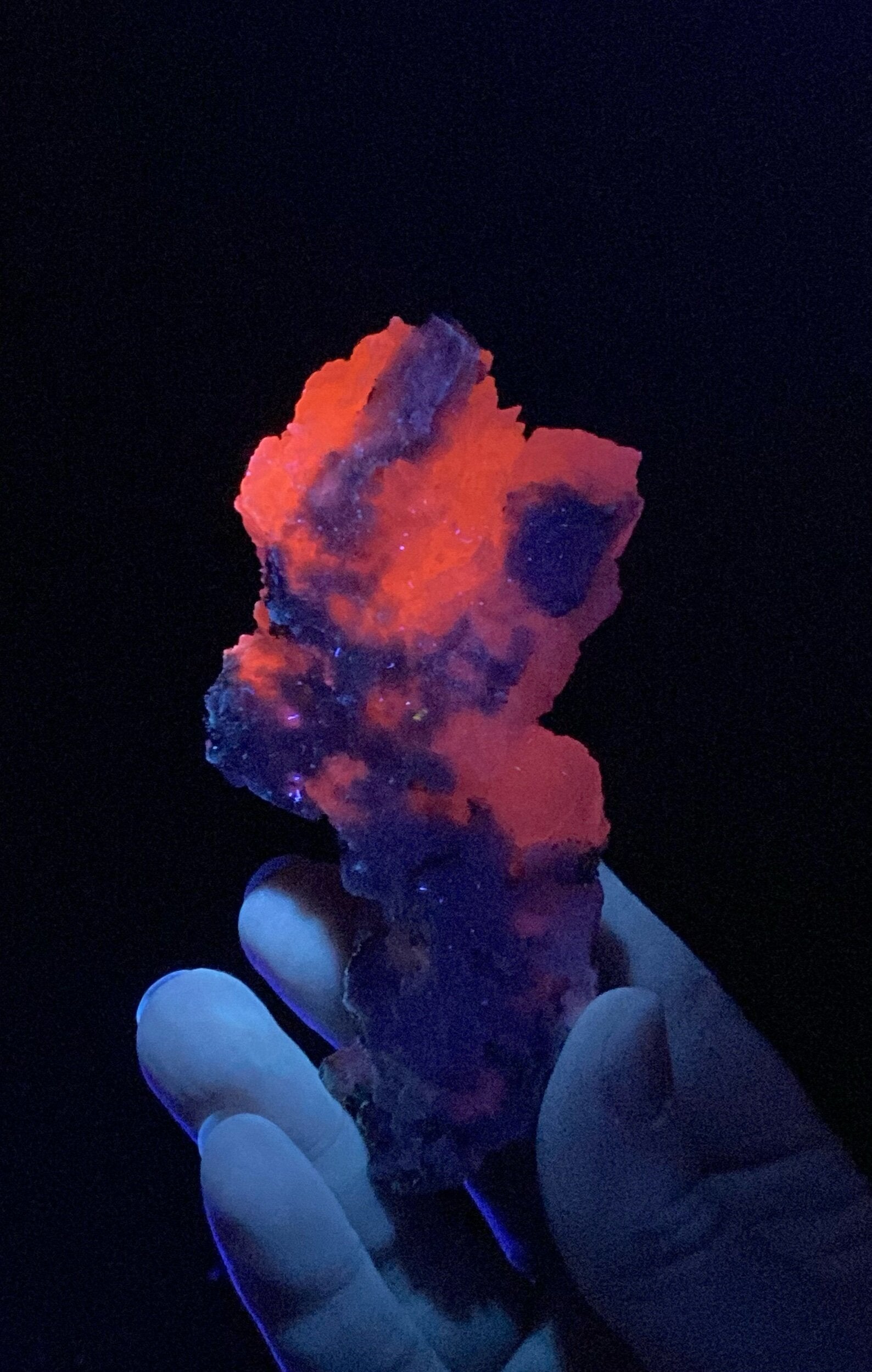 Fluorescent Calcite Cluster with Pyrite from Trepca Mines, Kosovo