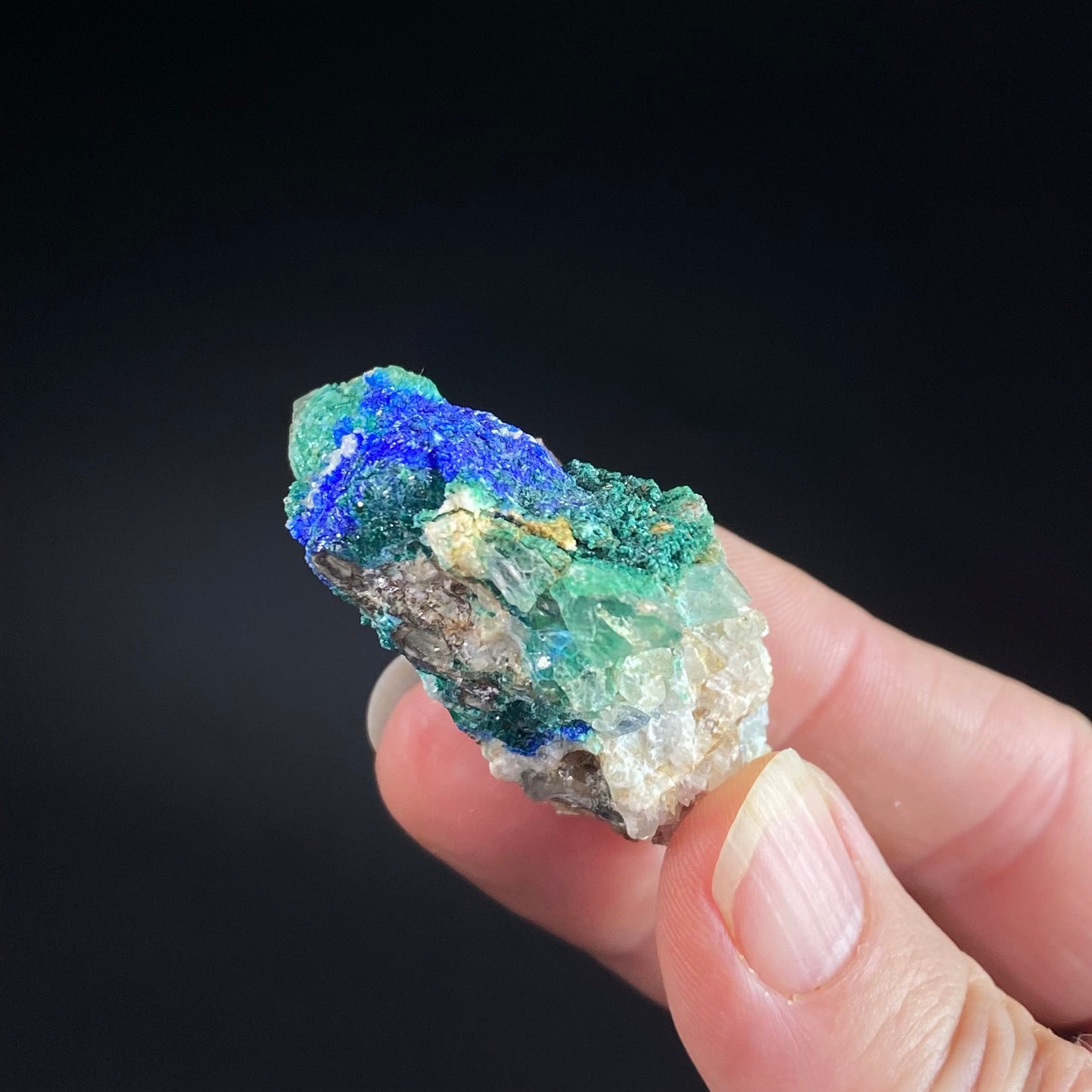 Brochantite & Linarite on Matrix, Blanchard Mine, New Mexico