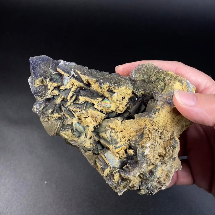 Rainbow Iridescent Purple Cubic Fluorite Cluster