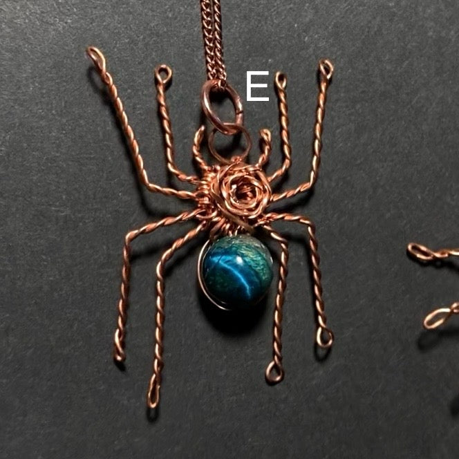 Copper Wire Spider Pendant with Stone Bead