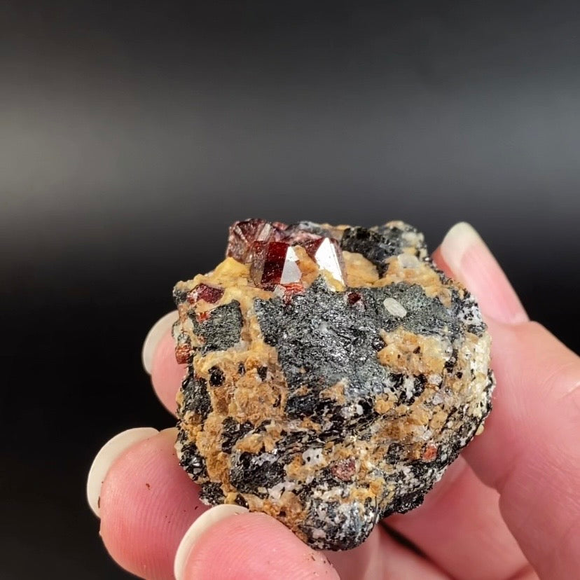Zircon Crystal with Fluorescent Apatite Inclusions, Biotite-Calcite Aegirine matrix, Astore Valley, Pakistan