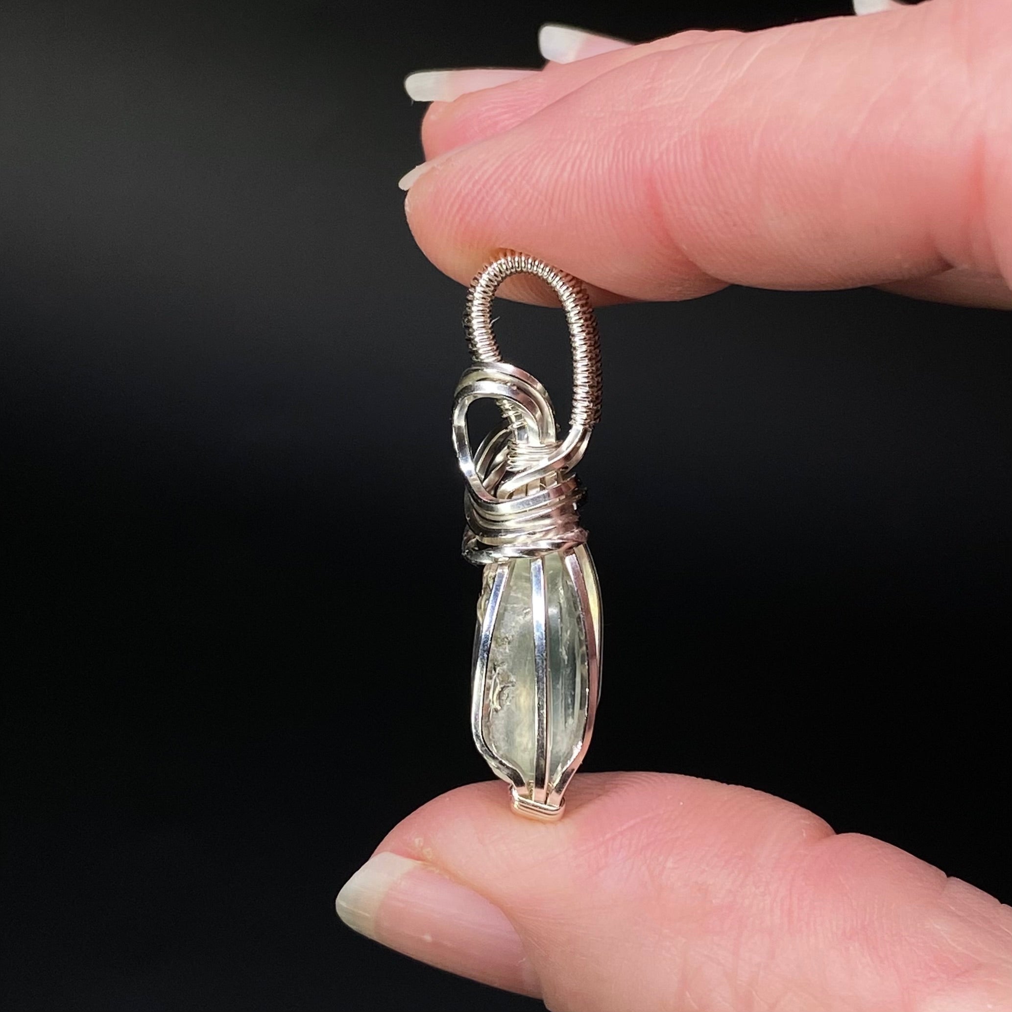 Hyalite Opal & Sterling Silver Wire Wrapped Pendant