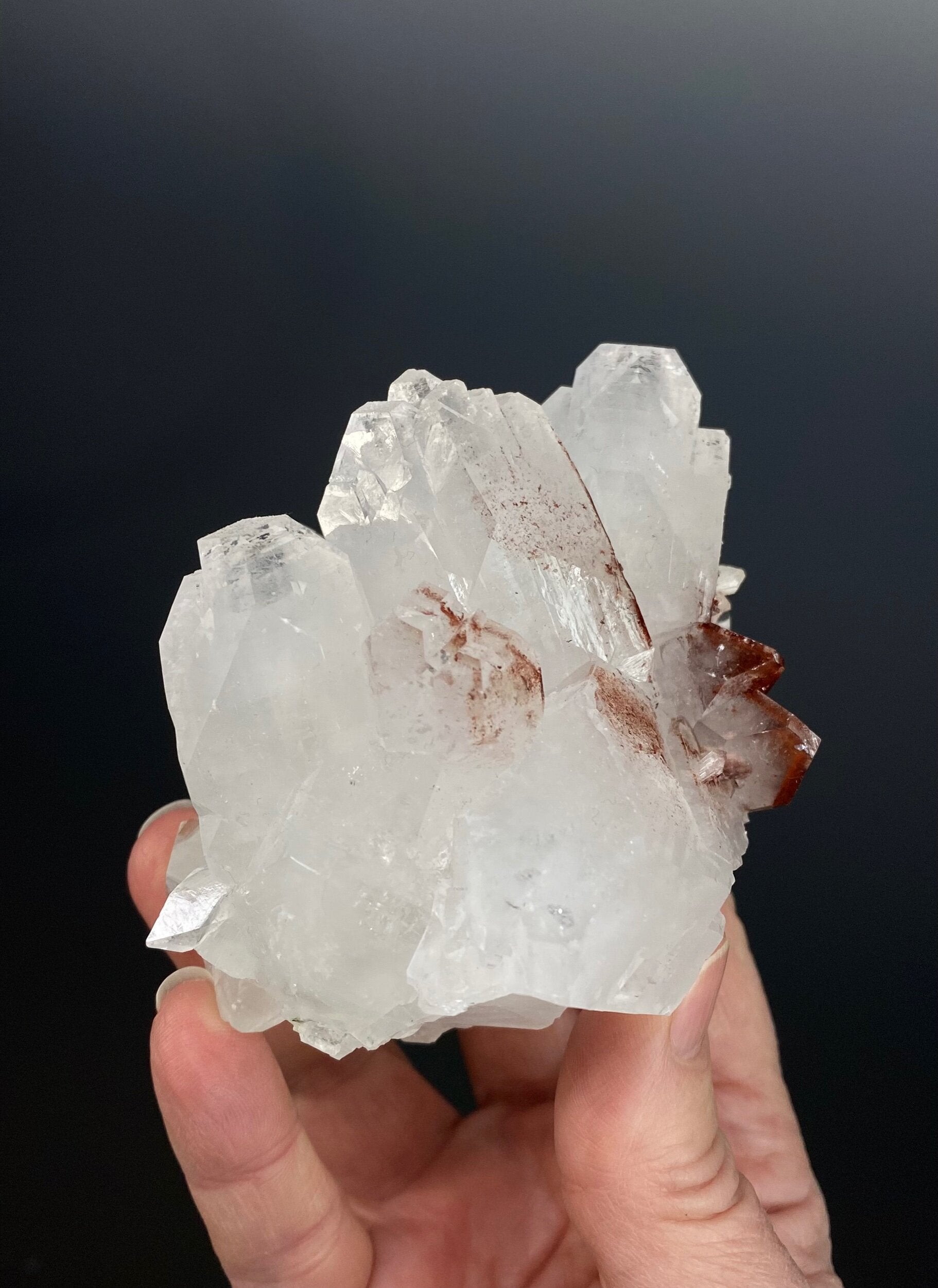 Clear Apophyllite Crystal Cluster with Hematite from Jalgaon, Maharashtra, India