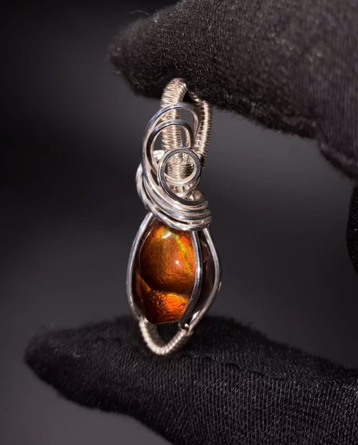 Mexican Fire Agate & Sterling Silver Wire Wrapped Pendant