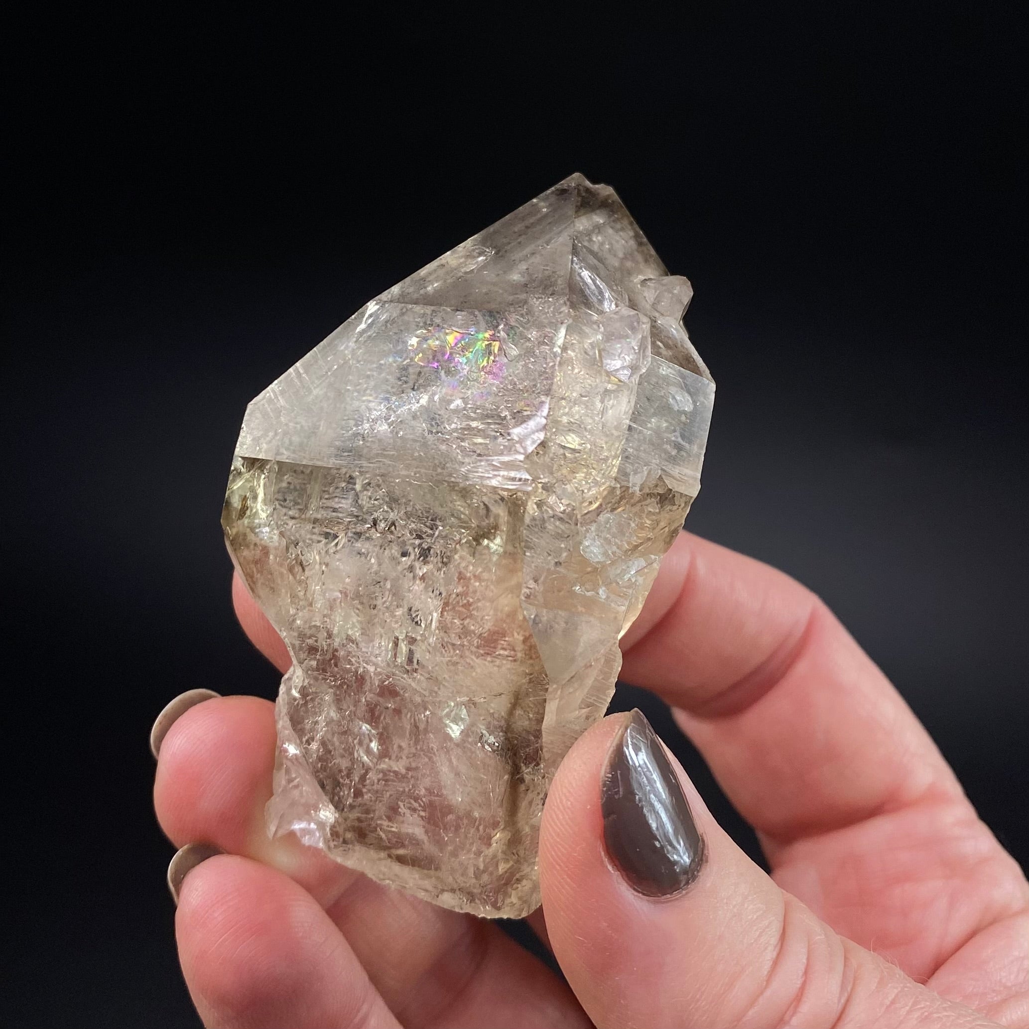Light Smoky Quartz Crystal with Rainbows and Enhydro Water Inclusion