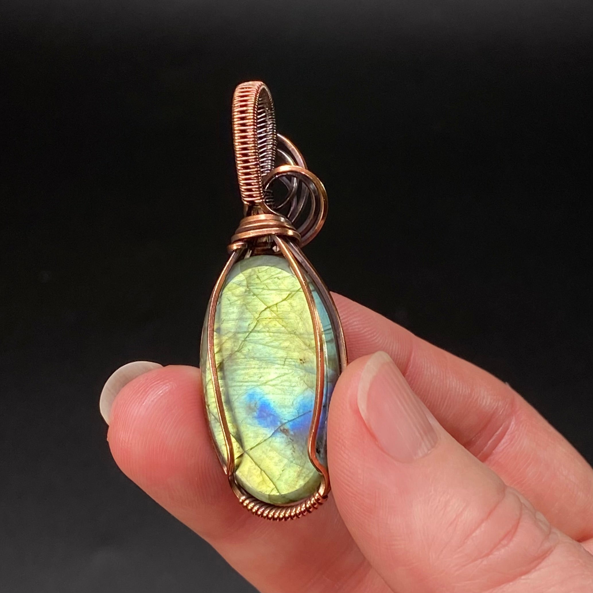 Copper 2024 Wire wrapped Labradorite Stone Pendant