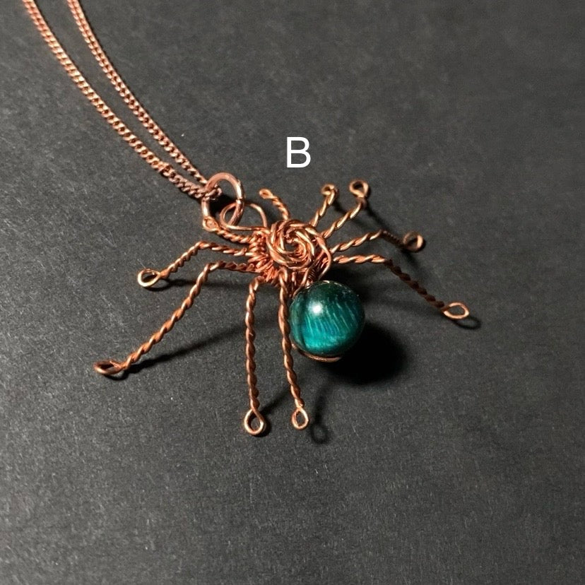 Copper Wire Spider Pendant with Stone Bead