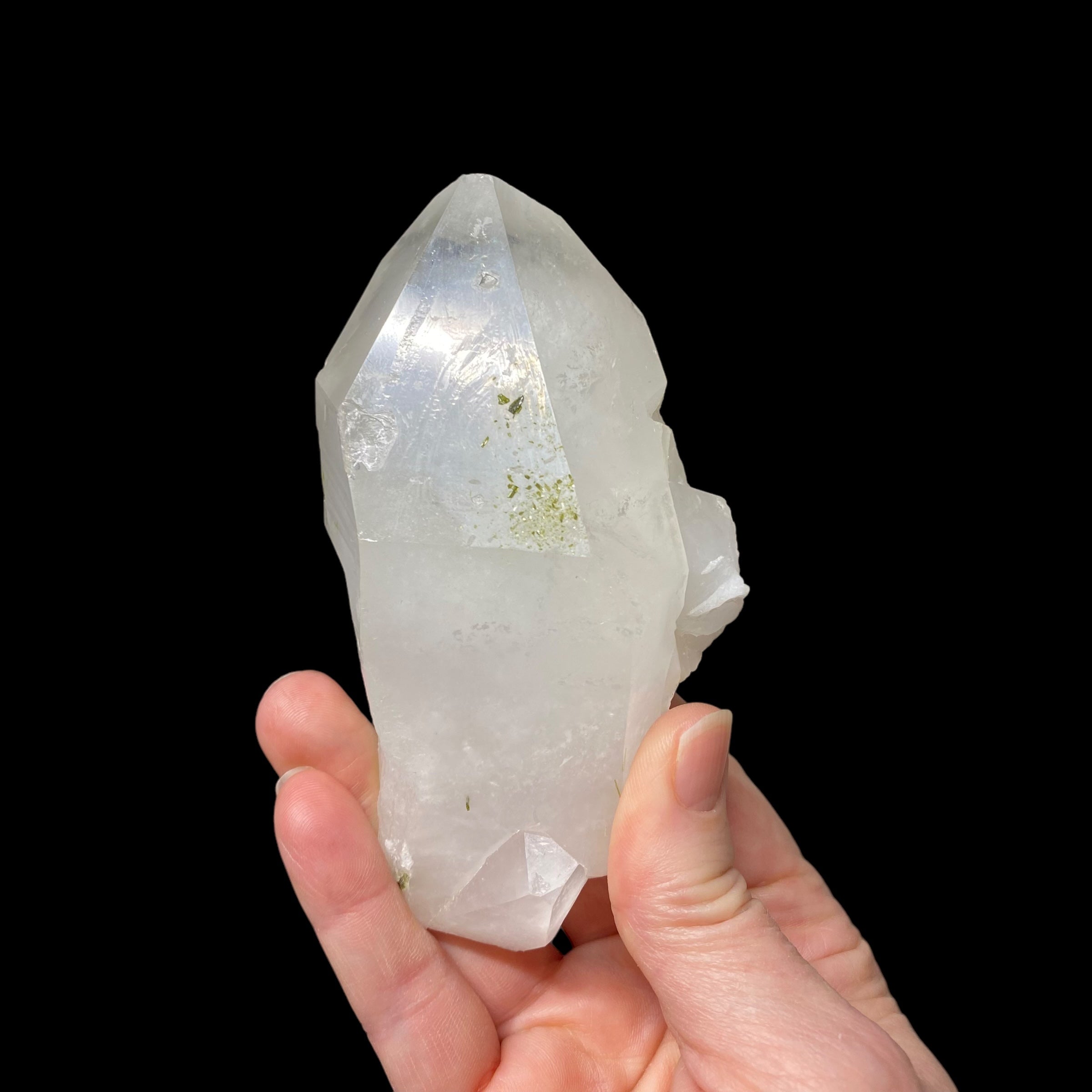 Quartz Crystal with Dark Green Epidote Crystals