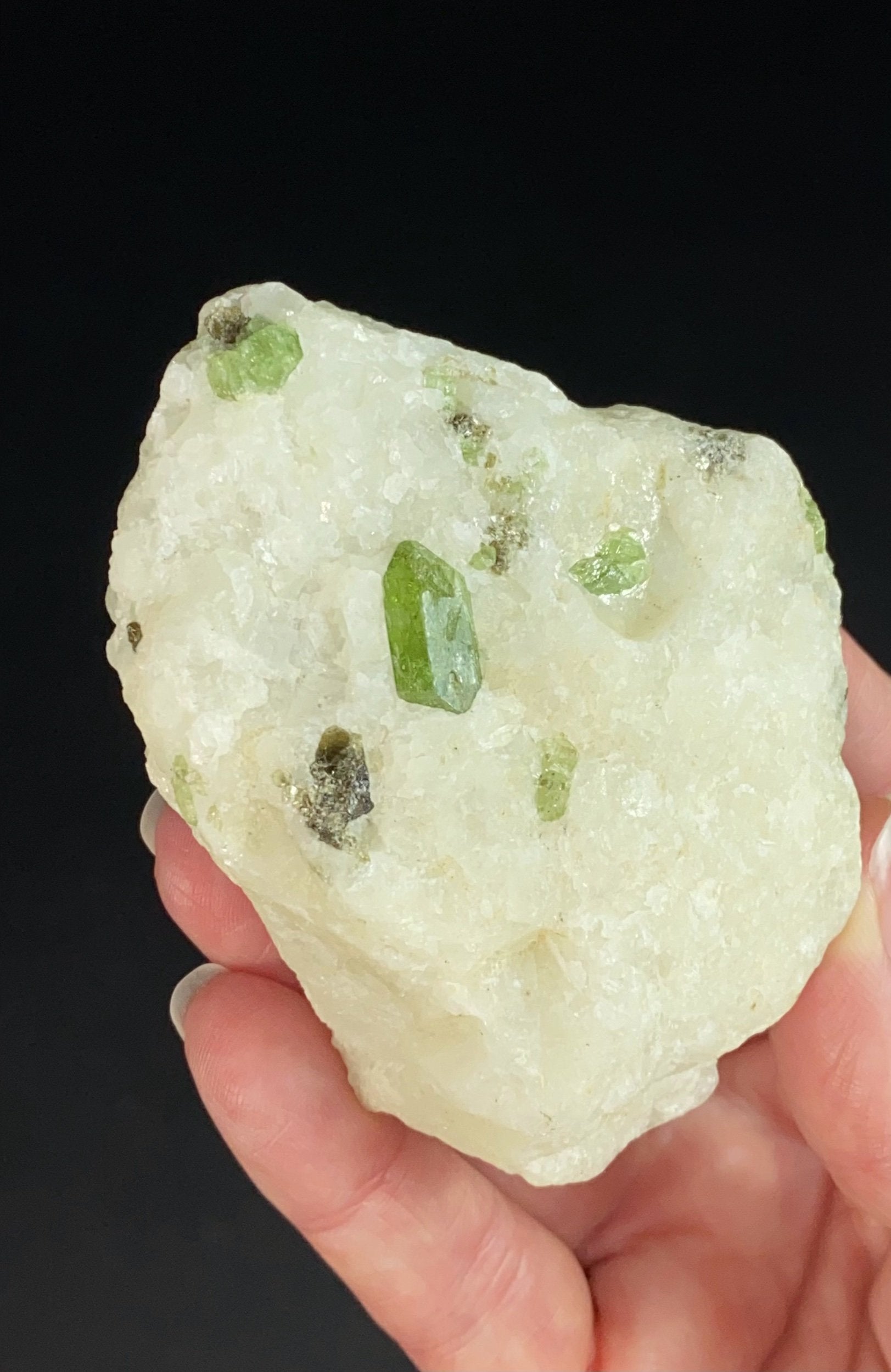 Diopside Crystals with Minor Phlogophite Mica on Marble Matrix, Badakhshan, Afghanistan