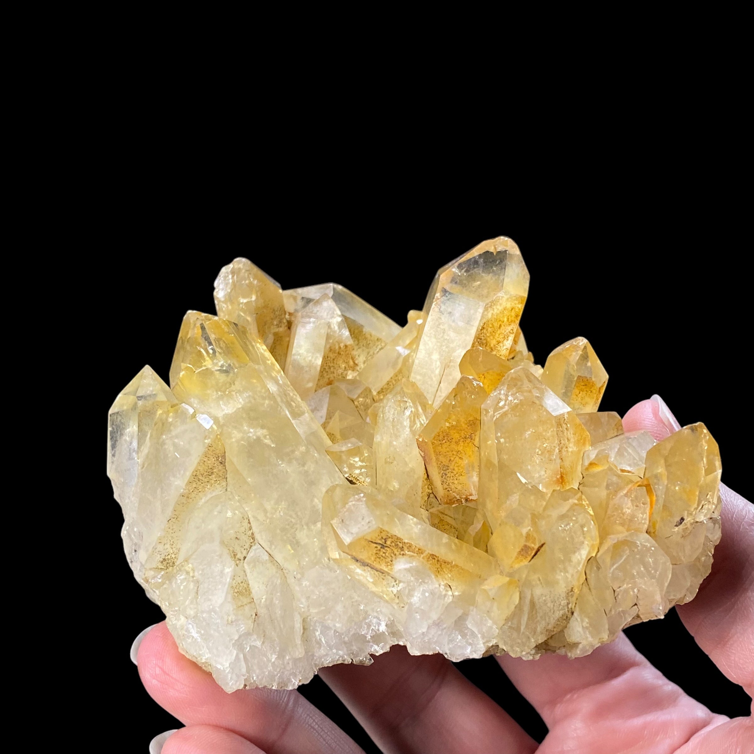 Clear Quartz Crystal Cluster with Natural Yellow Iron Oxide Coating