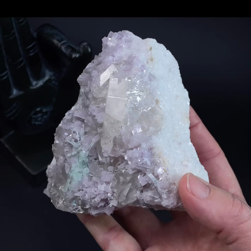 Lepidolite, Green Tourmaline & Quartz Crystals on Matrix