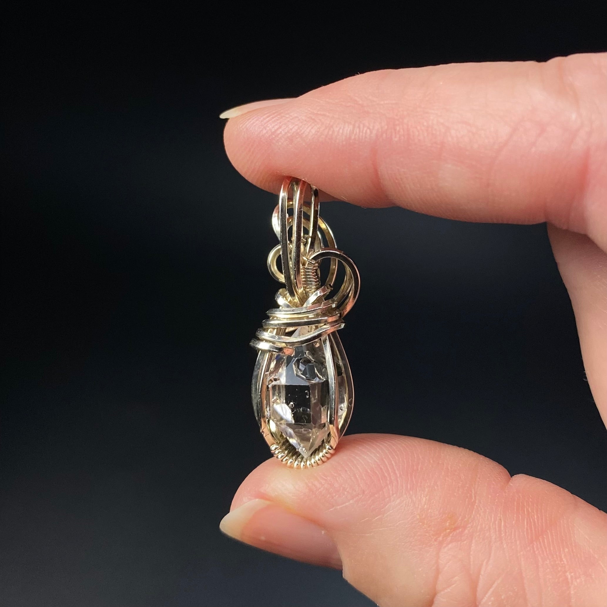 Herkimer Diamond Quartz Crystal with Imprint, and Sterling Silver Wire Wrapped Pendant