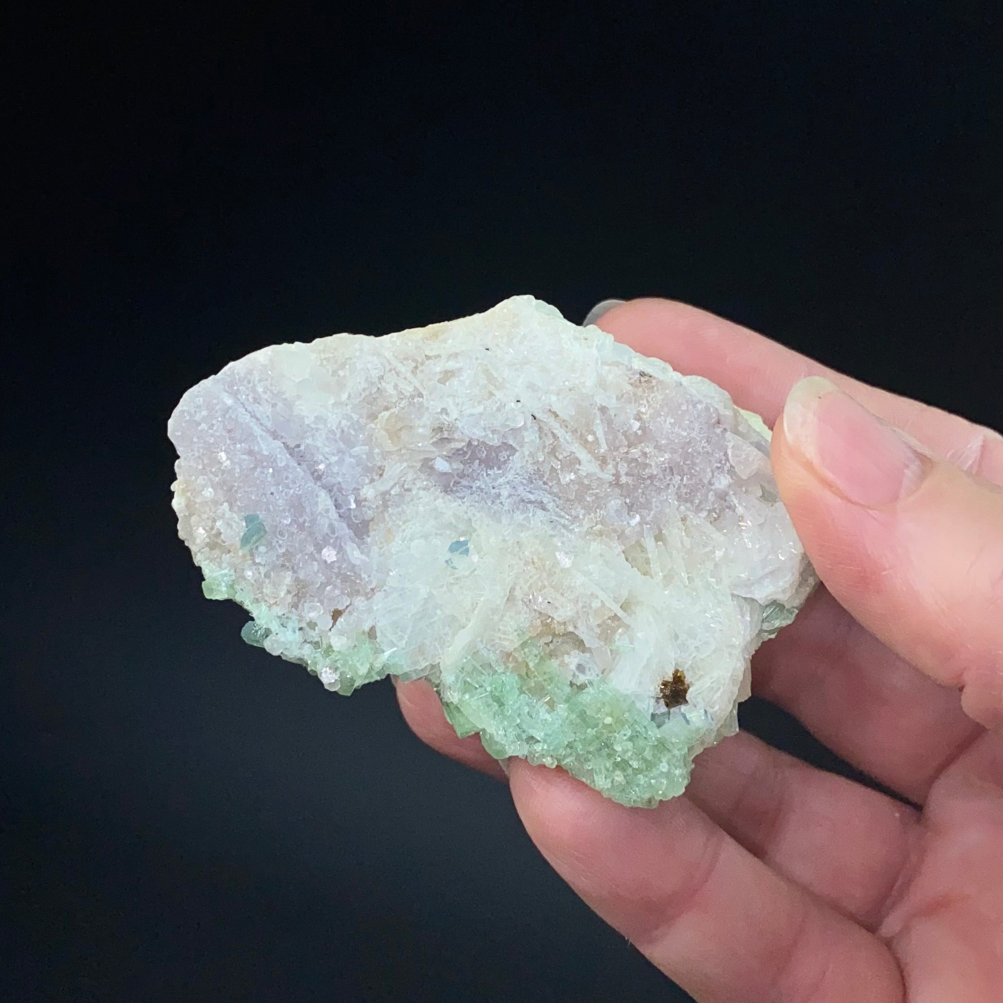 Green Tourmaline Cluster with Lepidolite