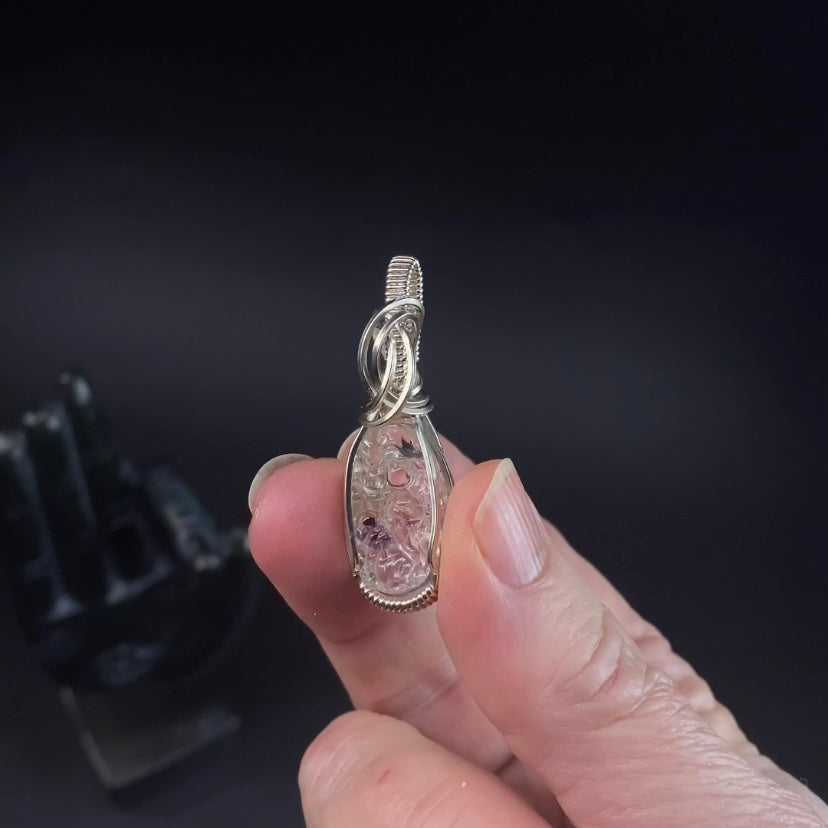 Hyalite Opal with Purple Fluorite & Sterling Silver Wire Wrapped Pendant