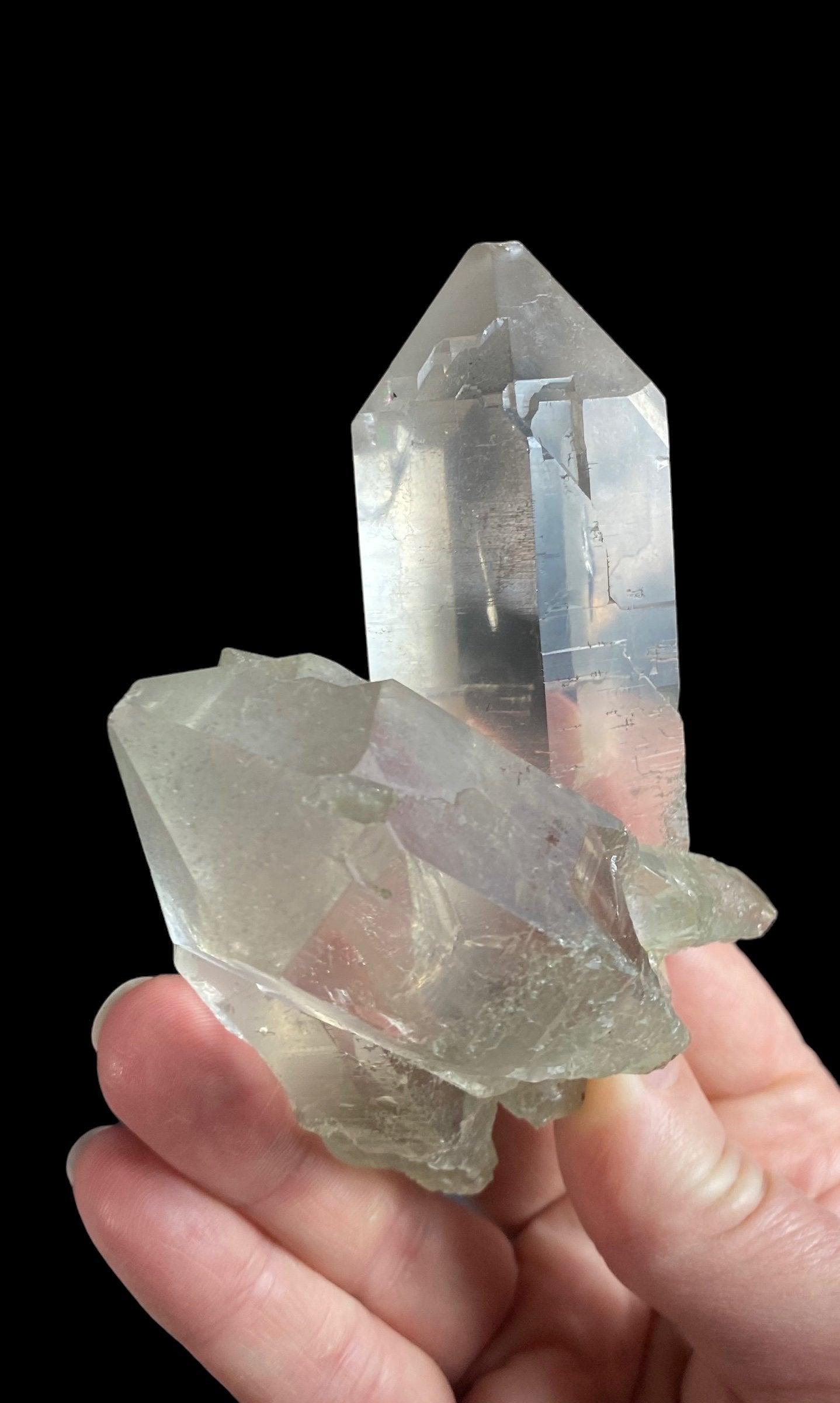 Chlorite Coated Quartz Crystal Cluster