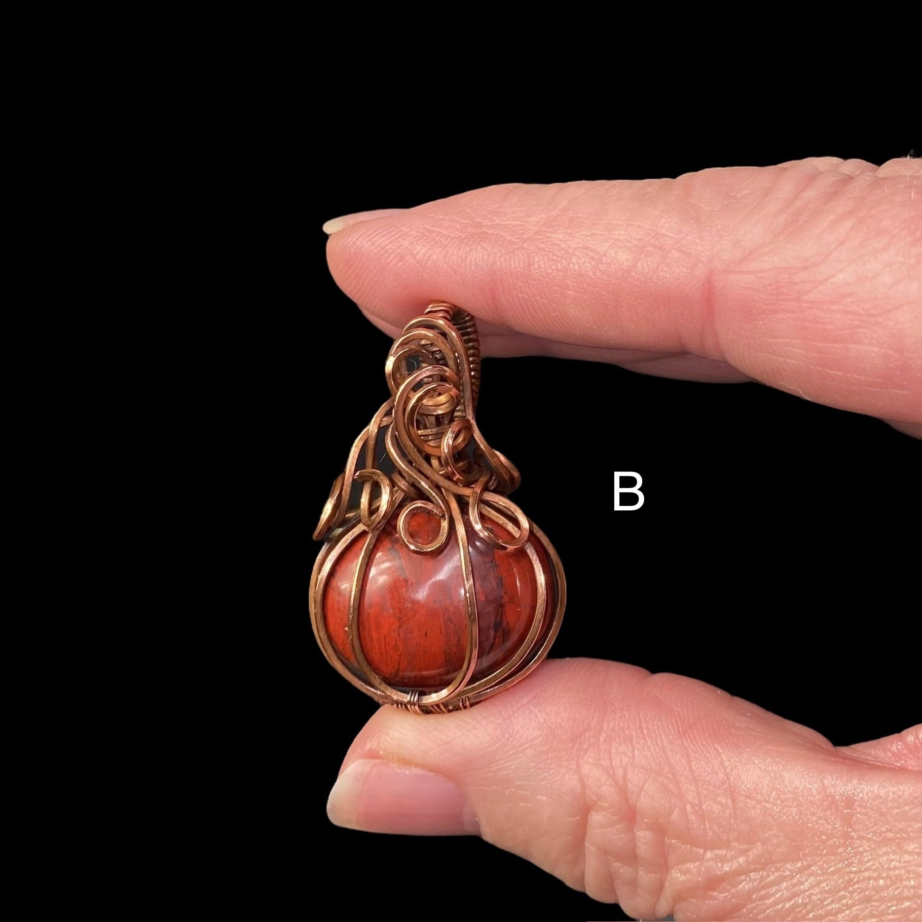 Jasper Pumpkin Wire Wrapped Pendant in Copper, Halloween Jewelry
