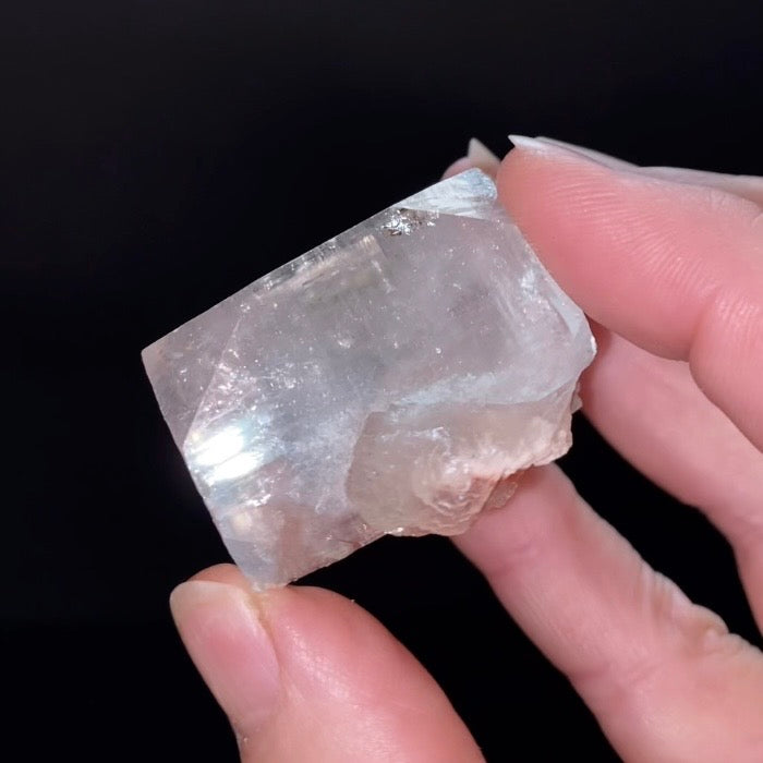 Clear Pseudo Cubic Apophyllite Crystal with Red Hematite Inclusions