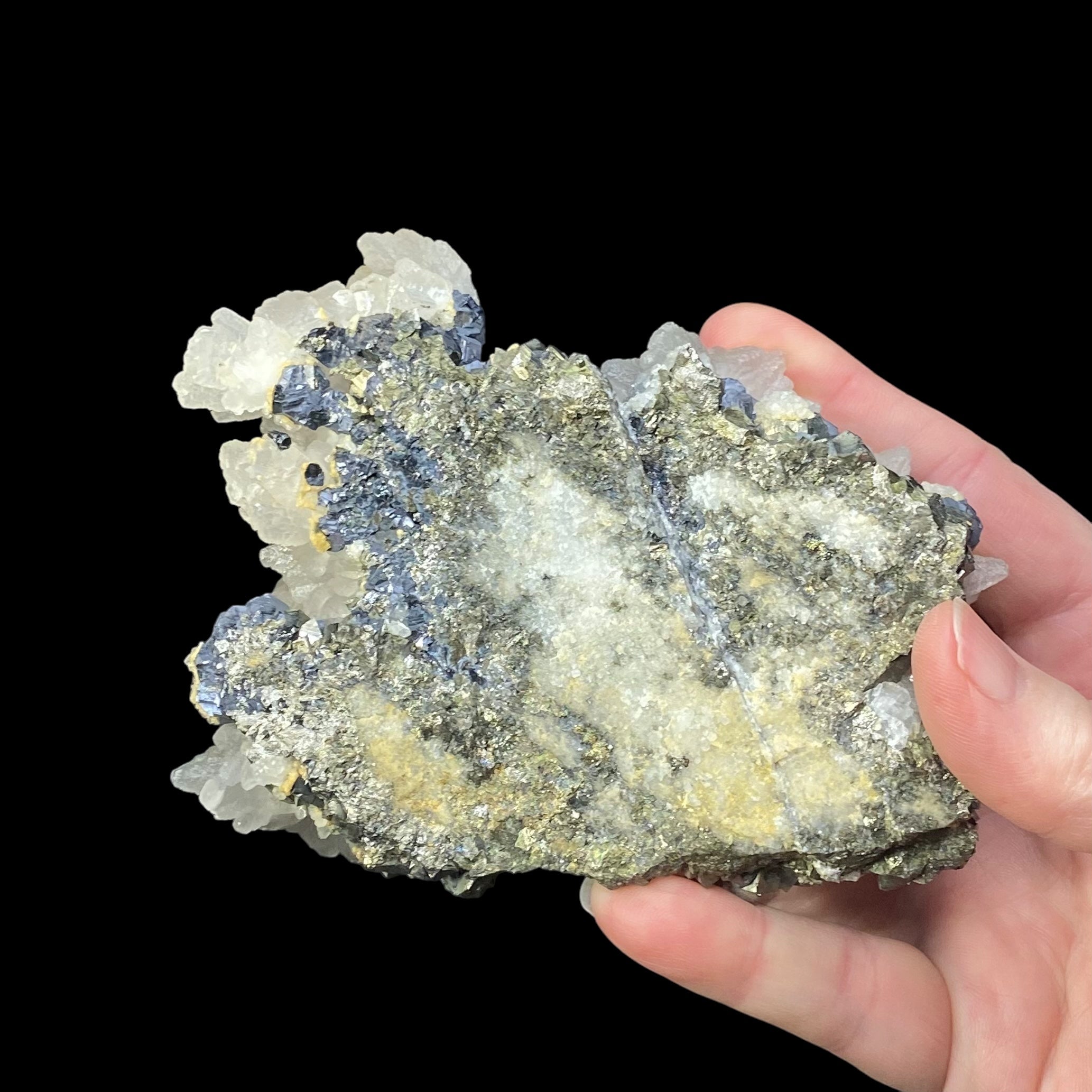 Galena, Fluorescent Calcite and Pyrite Cluster from Trepça Mine Complex, Kosovo