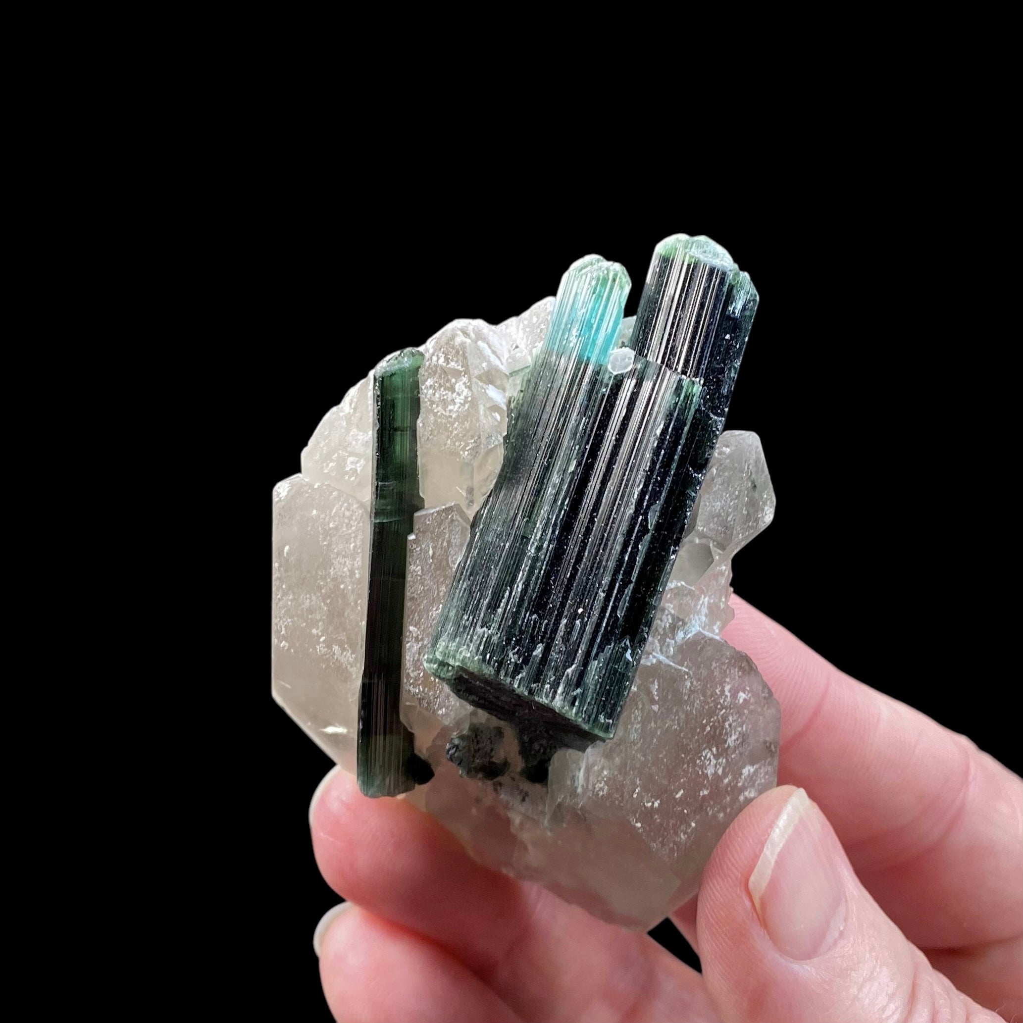 Green Tourmaline Crystal Cluster with Quartz