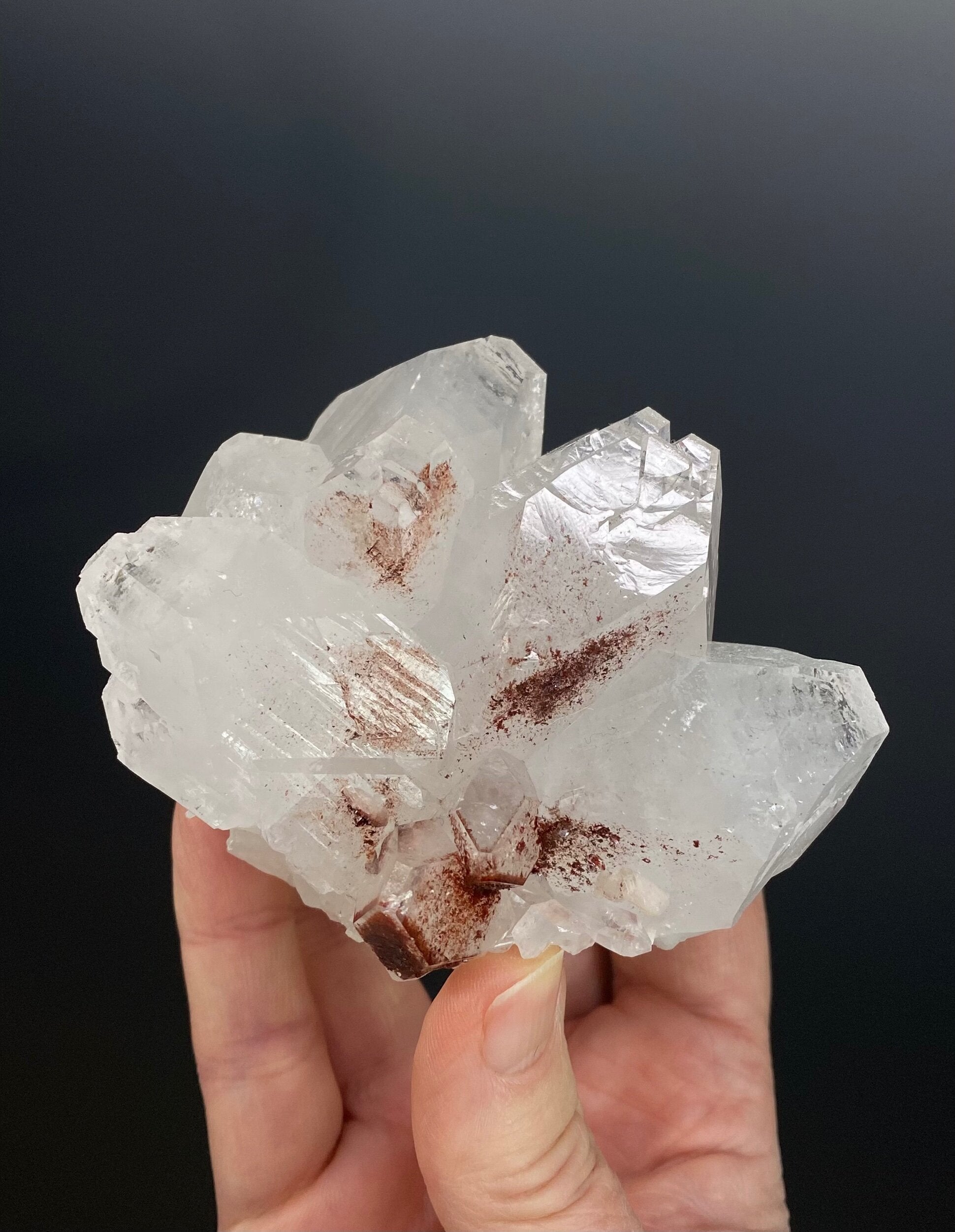 Clear Apophyllite Crystal Cluster with Hematite from Jalgaon, Maharashtra, India