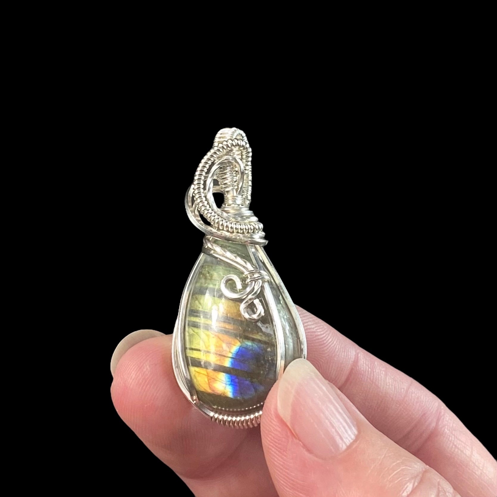 Labradorite & Sterling Silver Wire Wrapped Pendant, Natural Stone & Crystal Jewelry