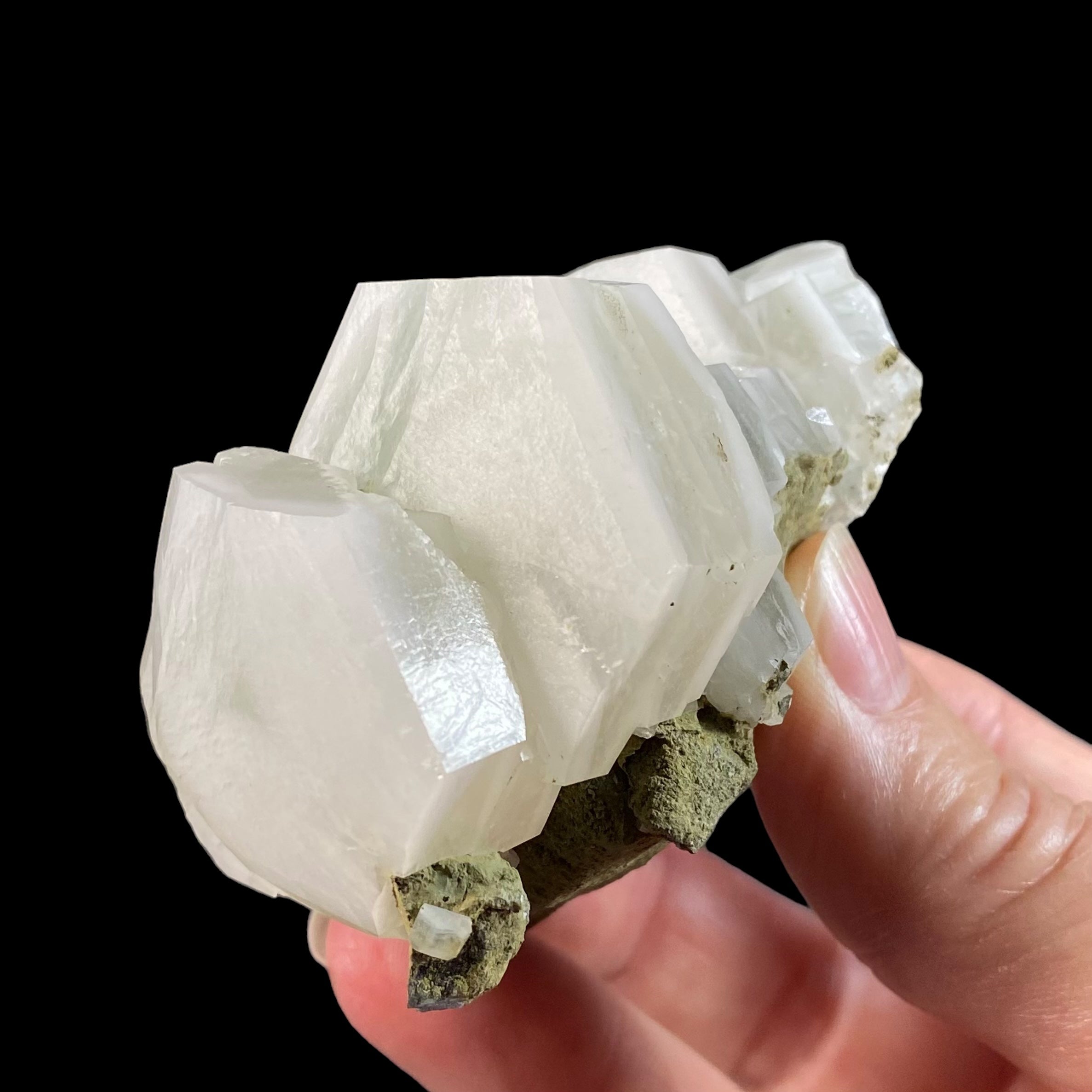 Fluorescent Hexagonal Sandwich Calcite Crystal Cluster