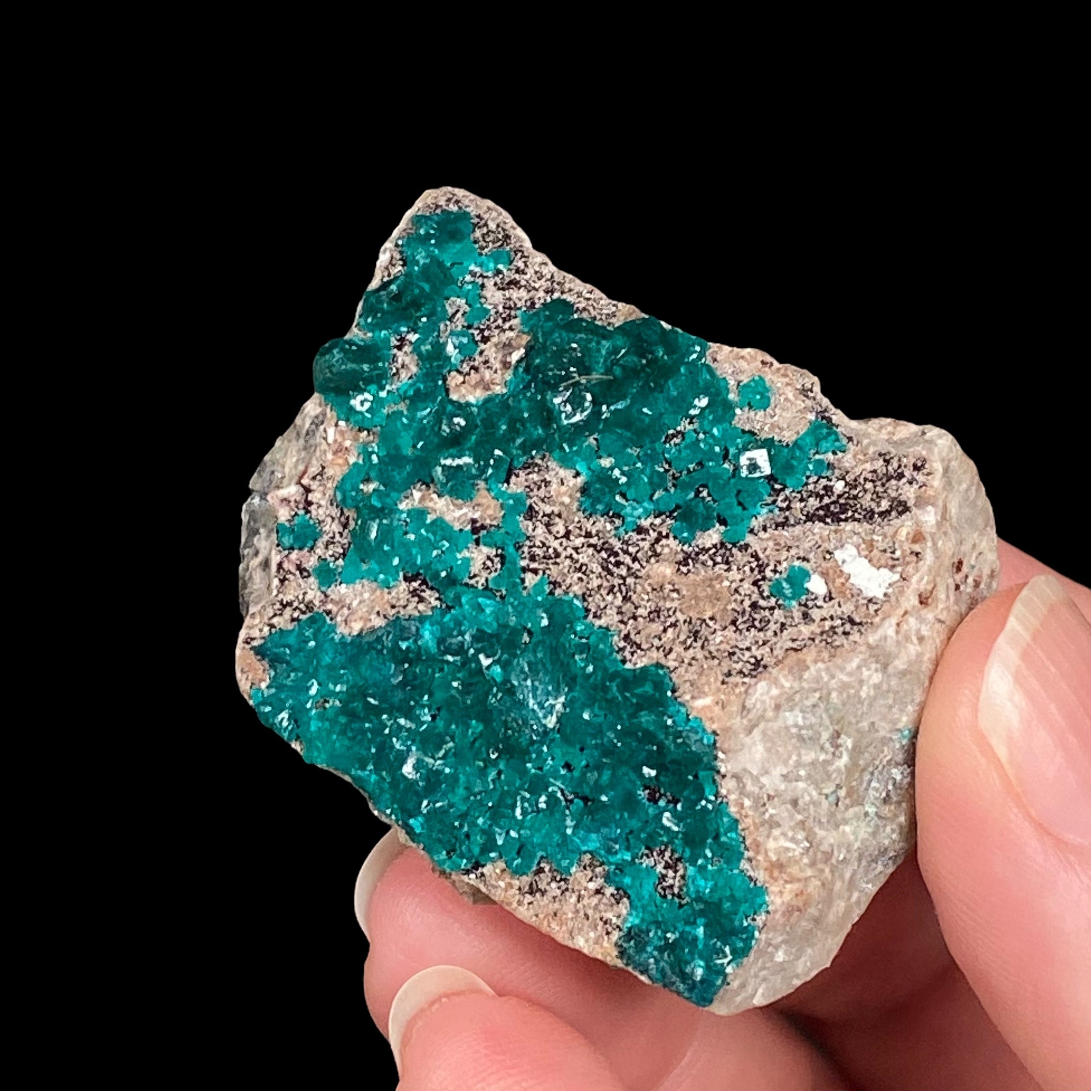 Dioptase Crystals on Sandy Quartz Rich Matrix