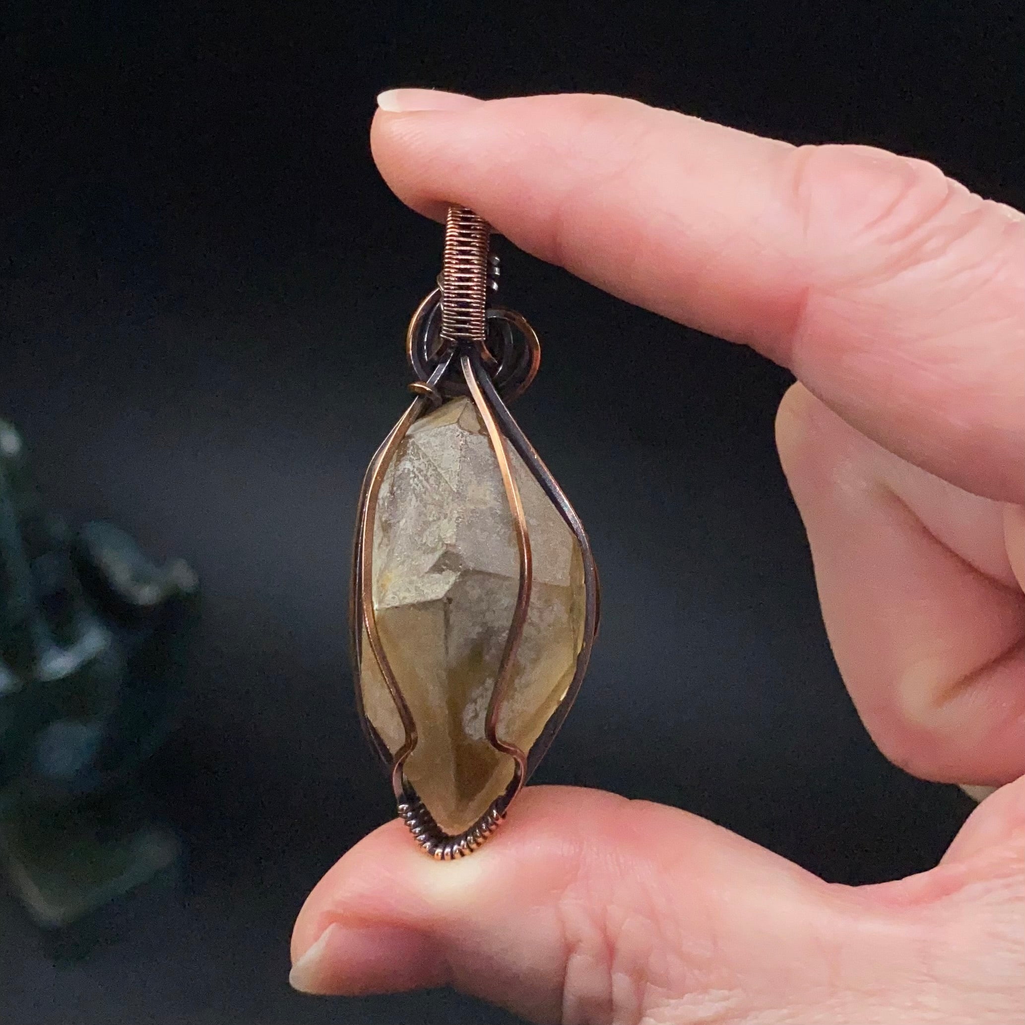 Natural, Double Terminated Citrine Crystal & Copper Wire Wrapped Pendant