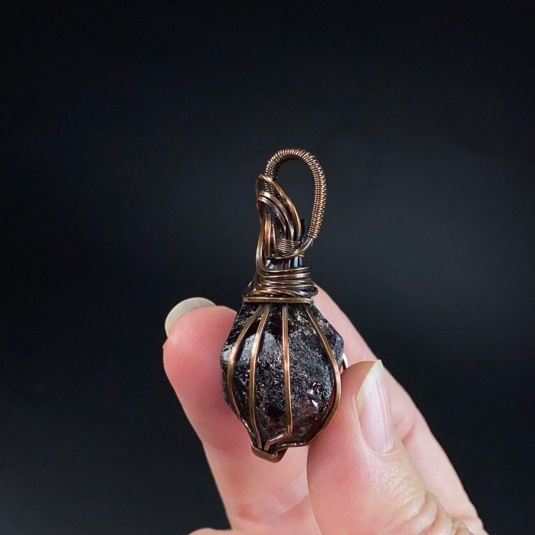 Natural Raw Almandine Garnet and Copper Wire Wrapped Pendant
