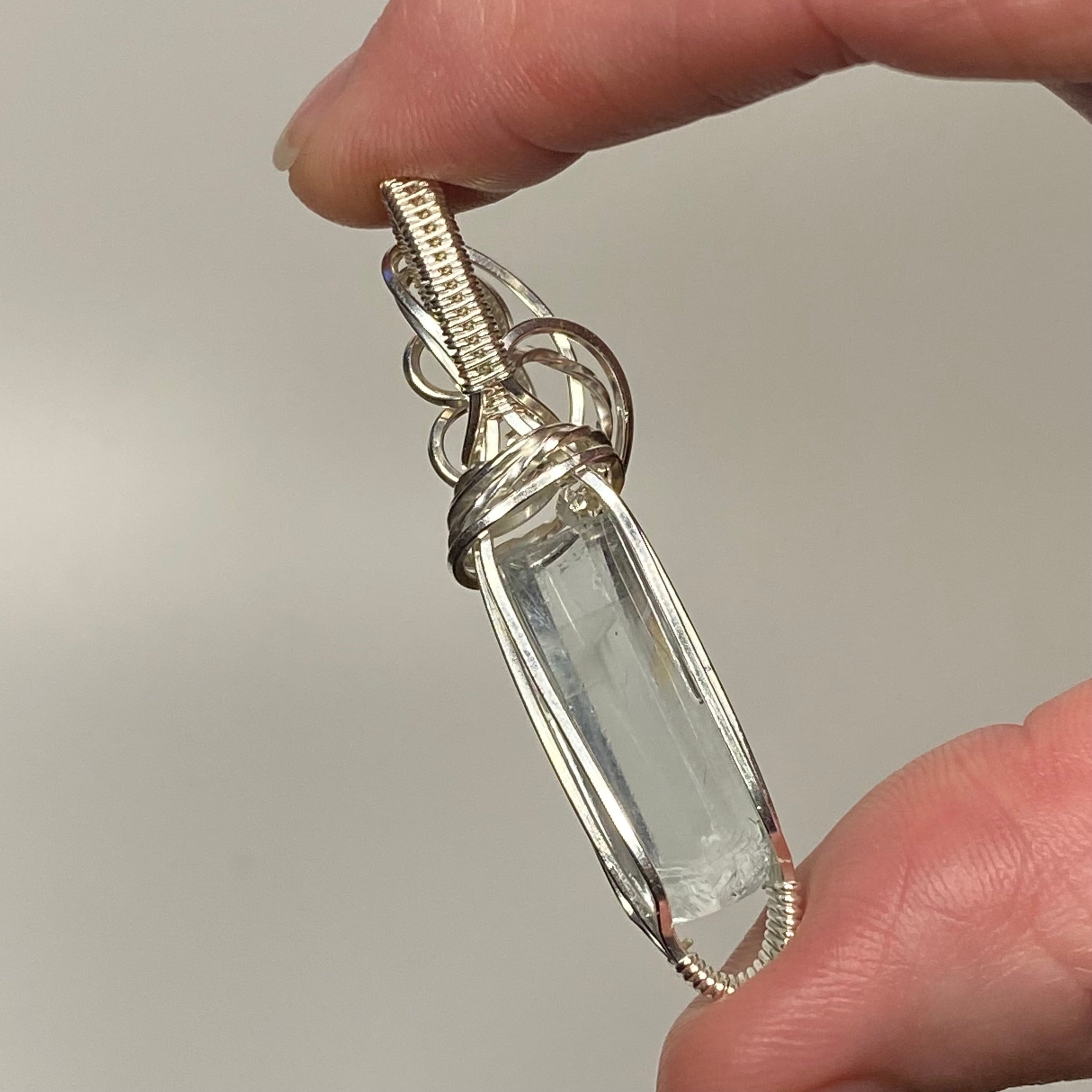 Aquamarine Crystal & Sterling Silver Handmade Wire Wrapped Pendant