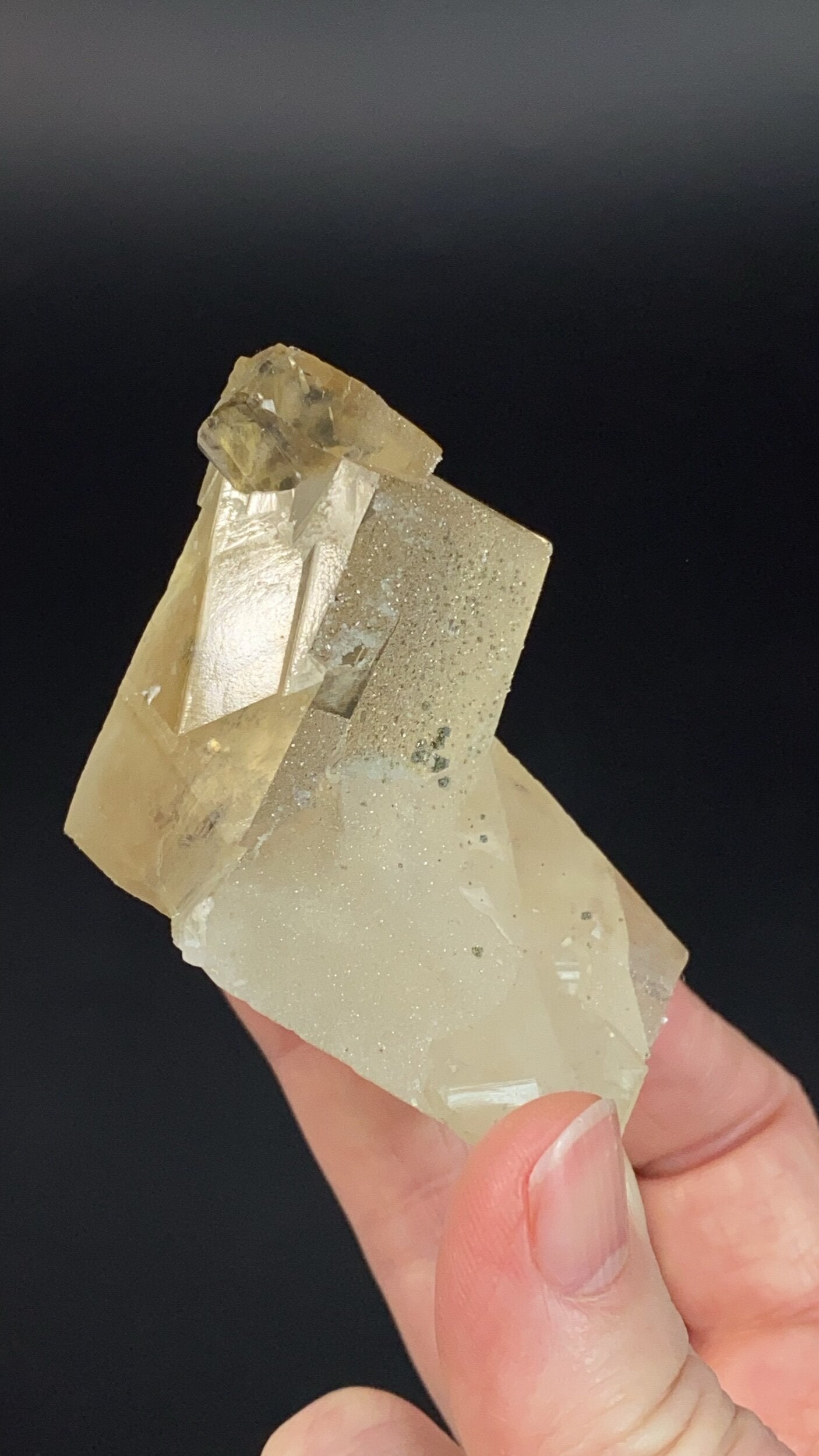 Golden Calcite Crystal Cluster with Druzy Clear Apophyllite