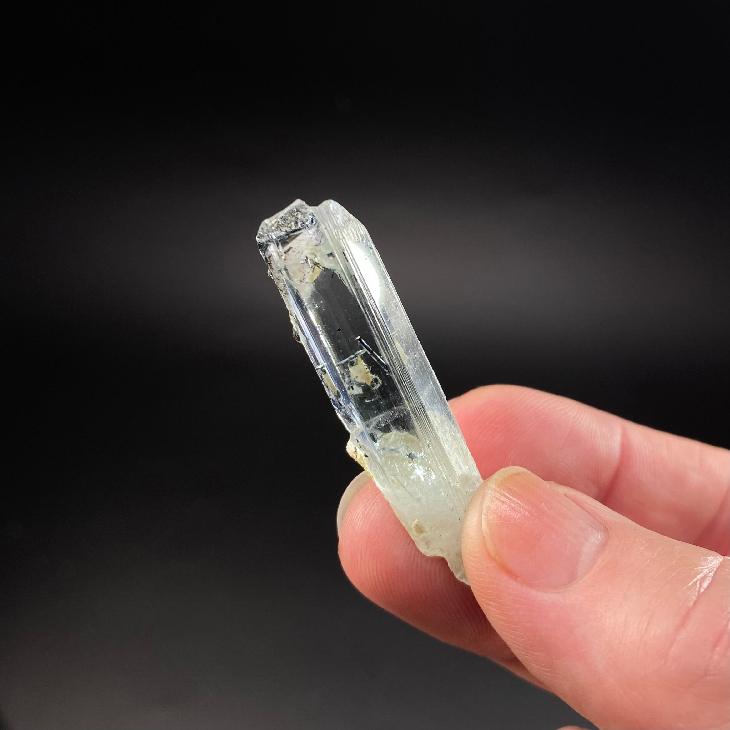 Facet Grade Aquamarine Rough Crystal with Minor Black Tourmaline & Feldspar