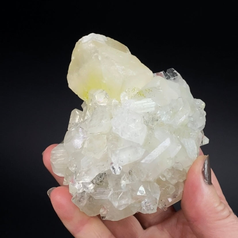 Clear Apophyllite Crystal Cluster with Yellow Calcite