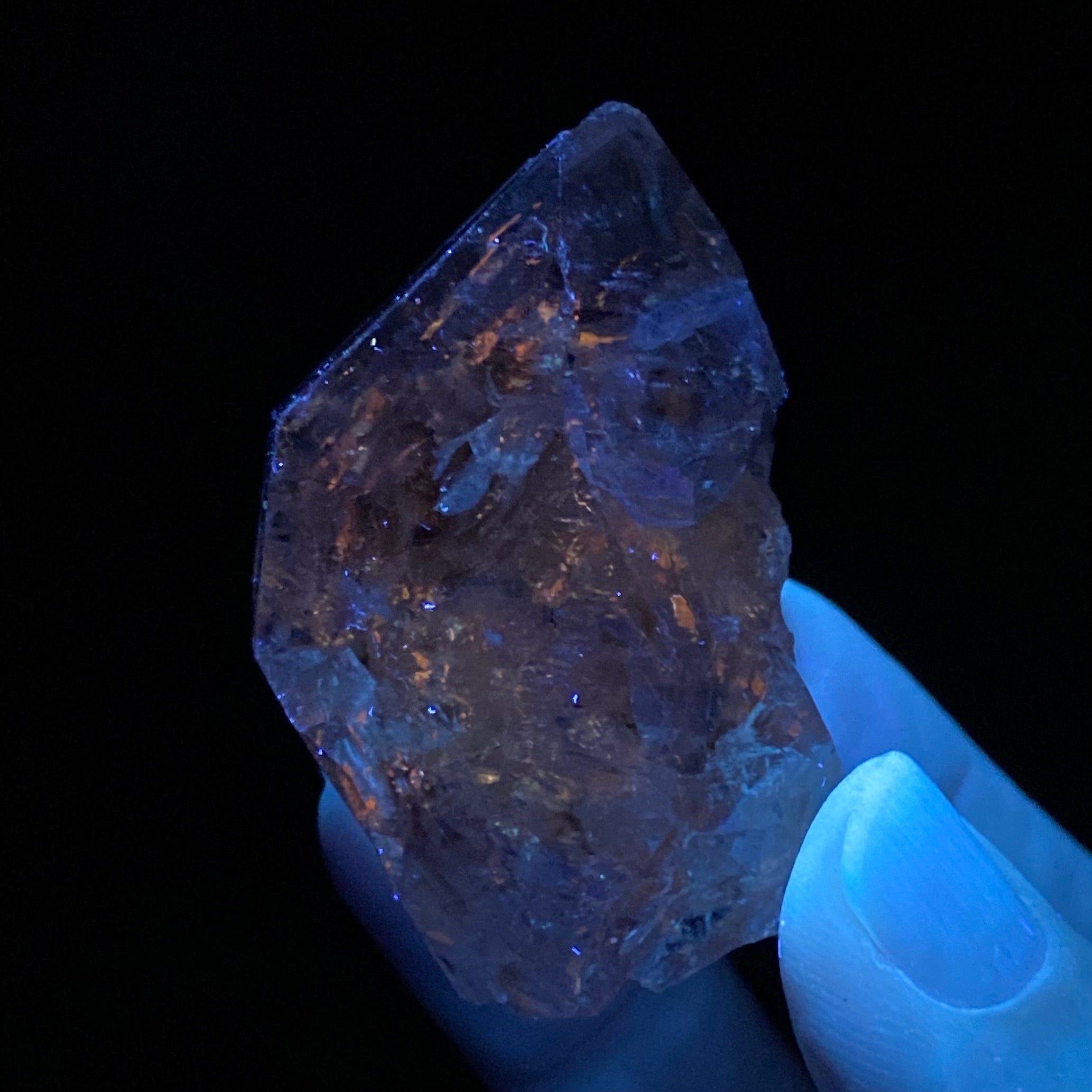 Fenster Petroleum Quartz Crystal with Orange Fluorescent Inclusions