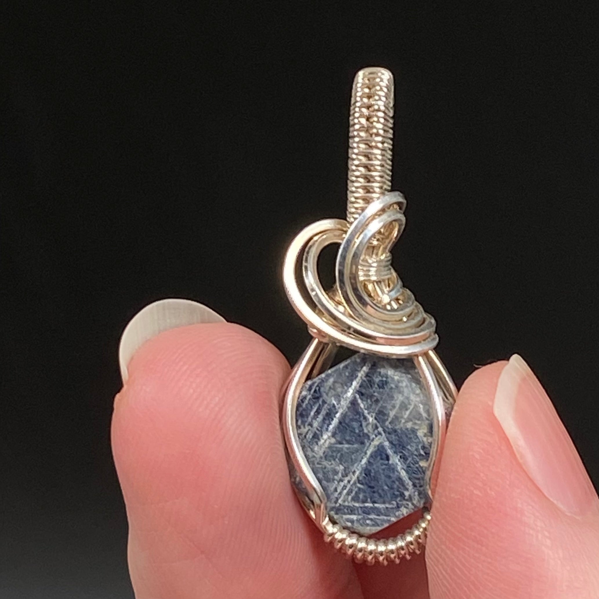 Raw Sapphire Crystal with Record Keepers & Sterling Silver Wire Wrapped Pendant