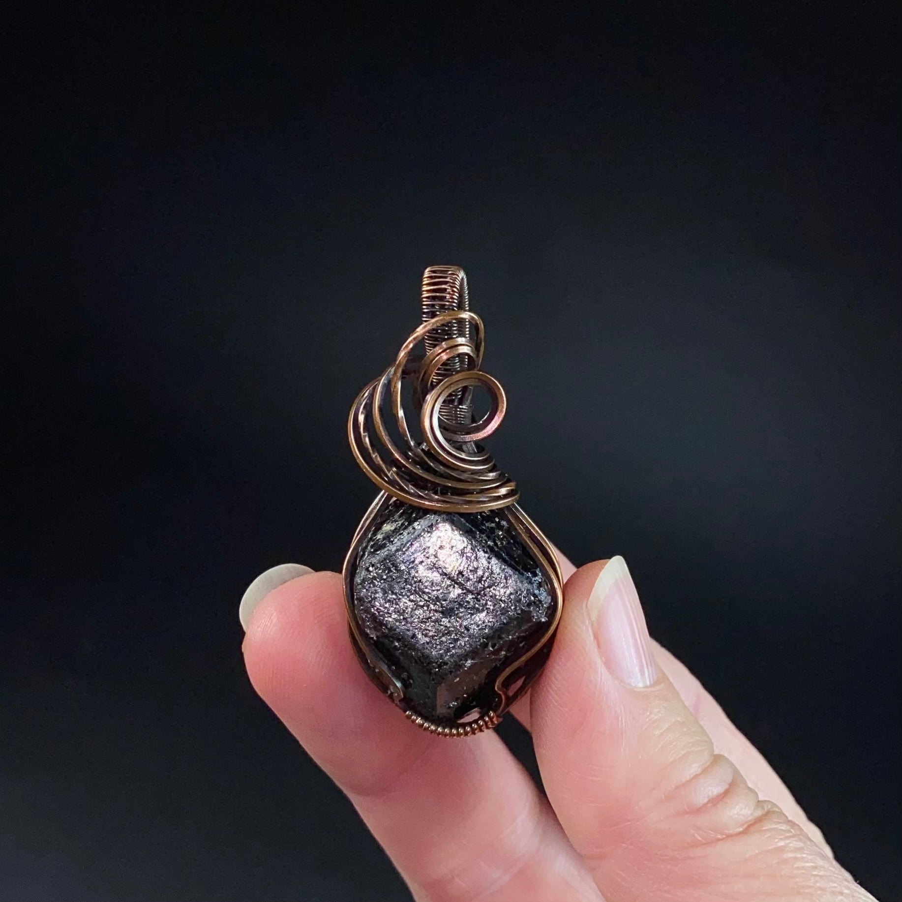 Natural Raw Almandine Garnet and Copper Wire Wrapped Pendant