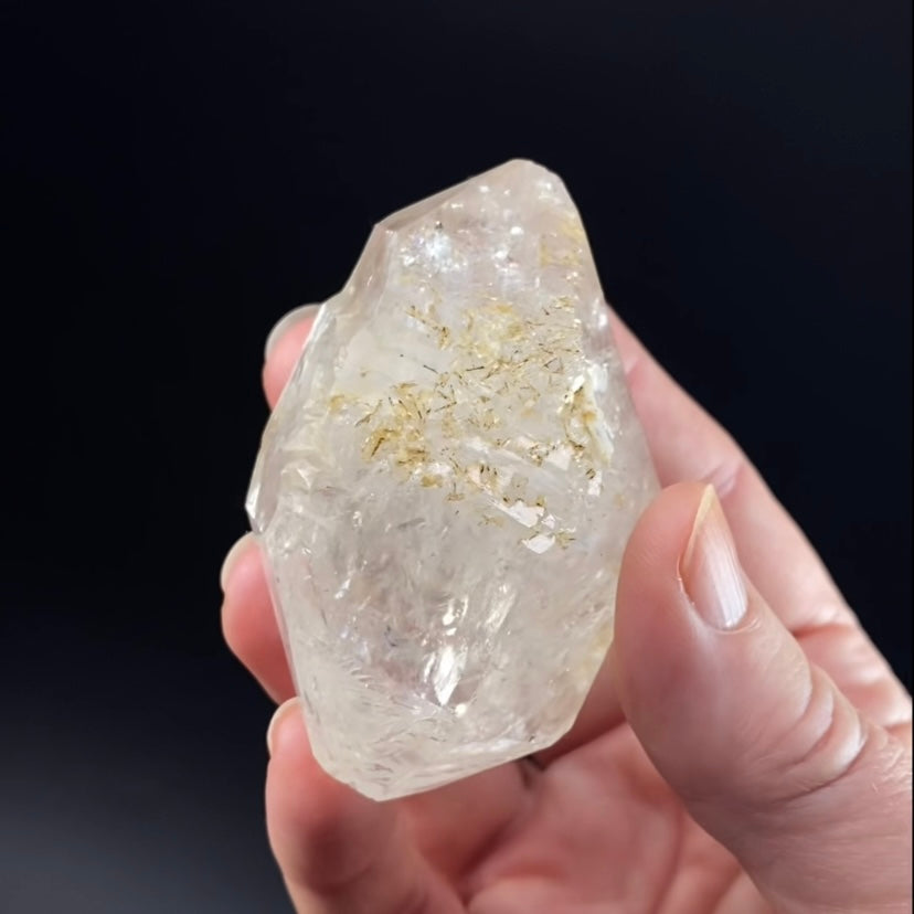 Double Terminated Quartz Crystal with Moving Water Bubble Enhydro Inclusion and Rainbows!