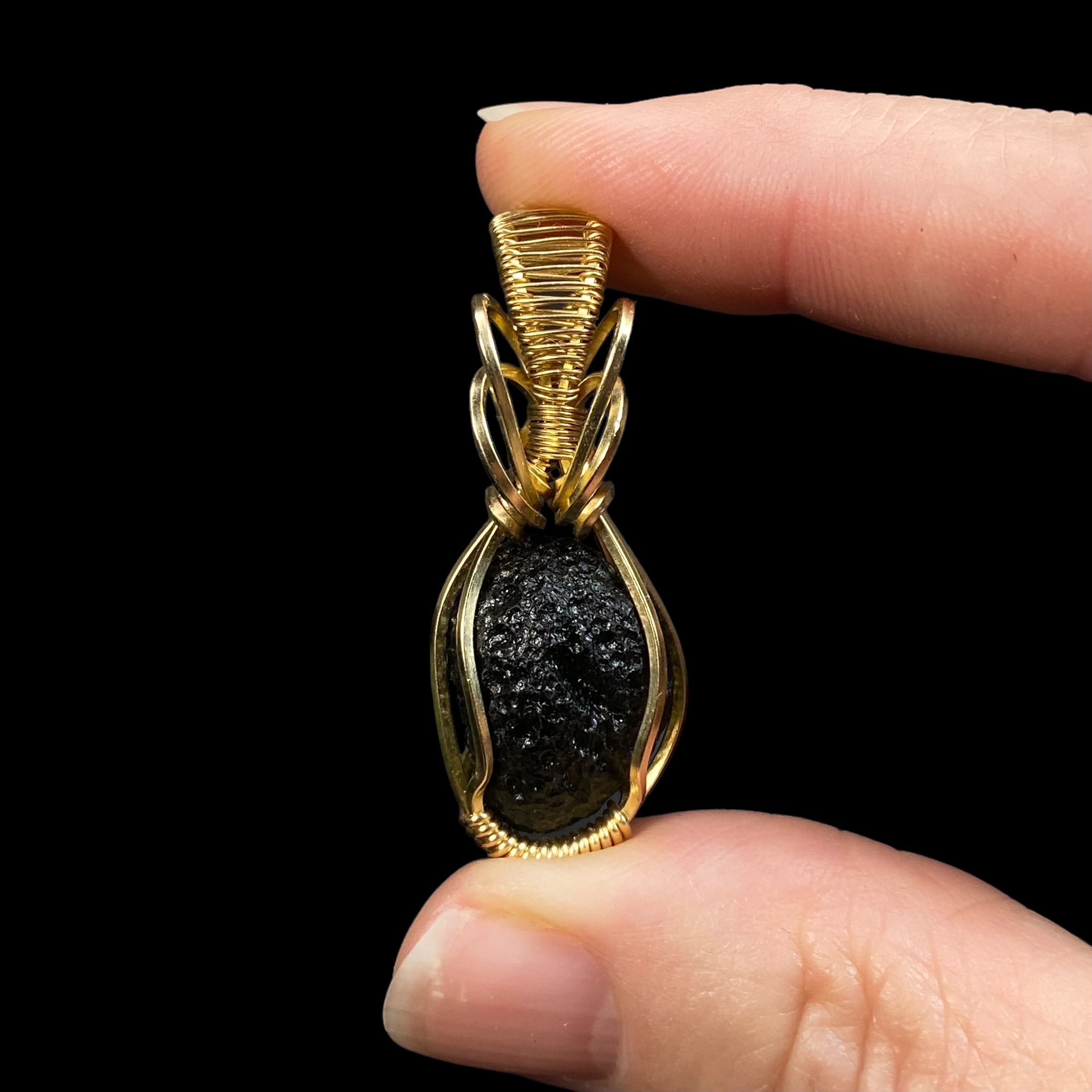 Chlum Moldavite Crystal Wire Wrap Pendant - 14k Gold Filled Wire