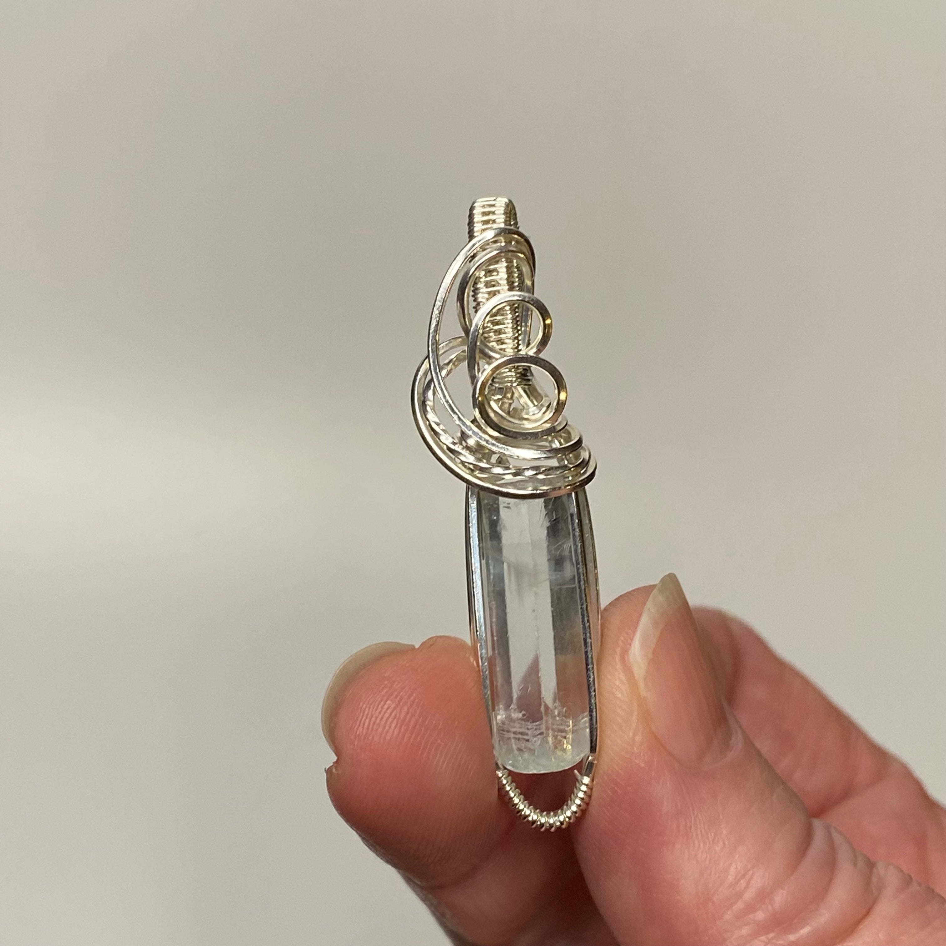 Aquamarine Crystal & Sterling Silver Handmade Wire Wrapped Pendant