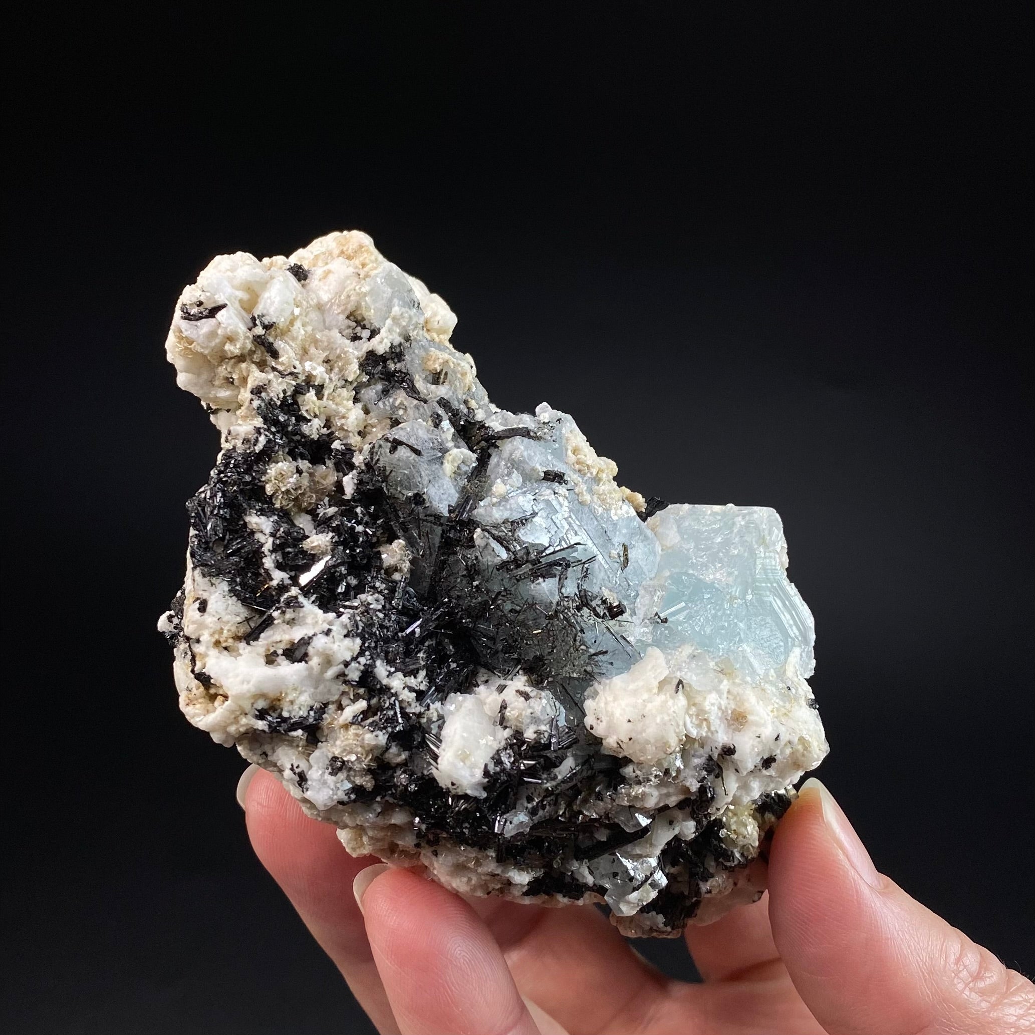 Aquamarine Crystals with Orthoclase and Black Tourmaline, Shigar Valley, Pakistan