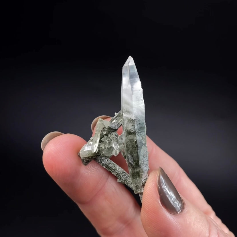 Himalayan Laser Chlorite Included Quartz Cluster from Ganesh Himal, Nepal