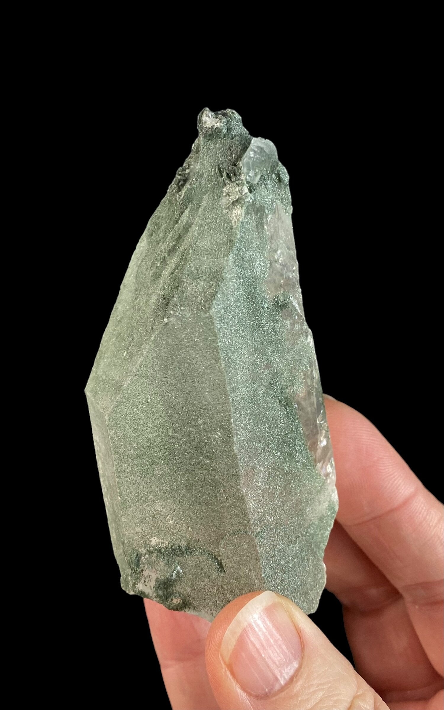 Quartz Crystal with Shimmering Natural Chlorite Surface Deposit