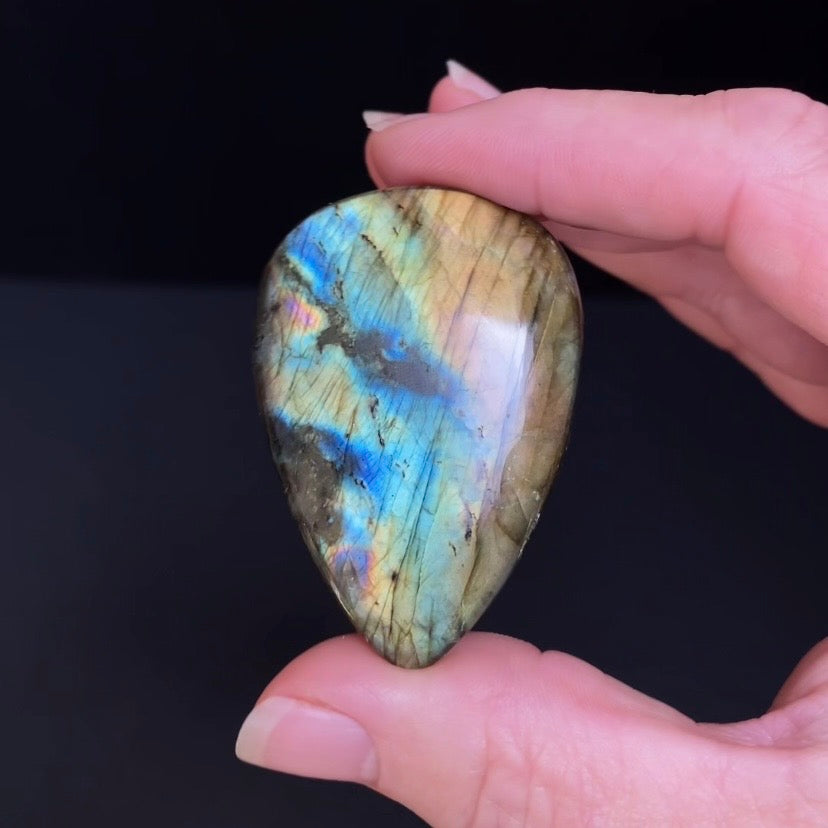 Blue Green Flash Labradorite Teardrop Shaped Cabochon