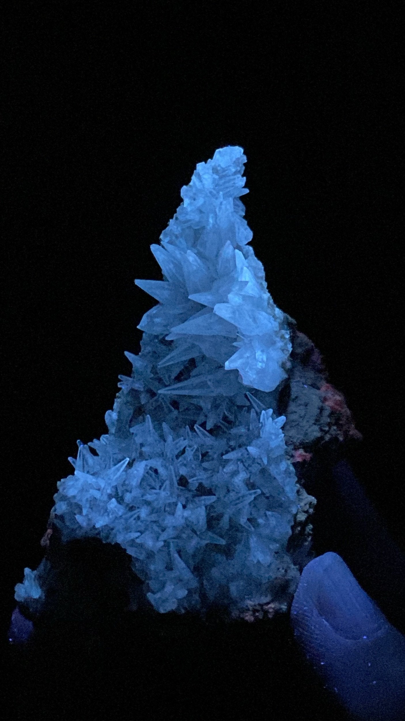 Fluorescent & Phosphorescent Tapered Clear Needle Calcite Crystals on Matrix, Shigar Valley, Pakistan