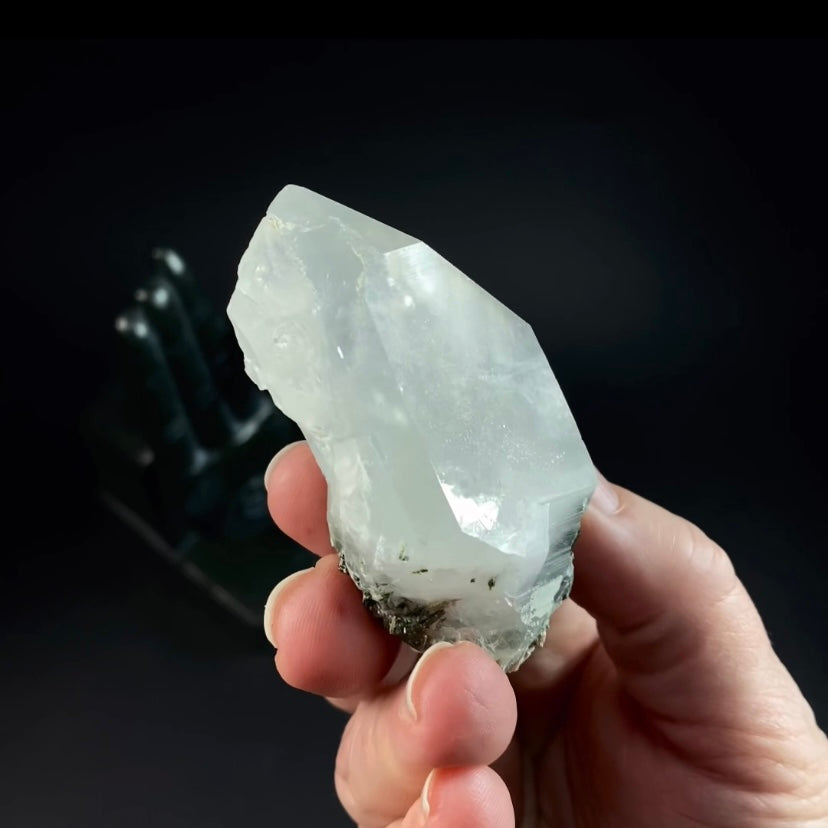 Double Terminated Byssolite Included Quartz Crystal with Dark Green Epidote