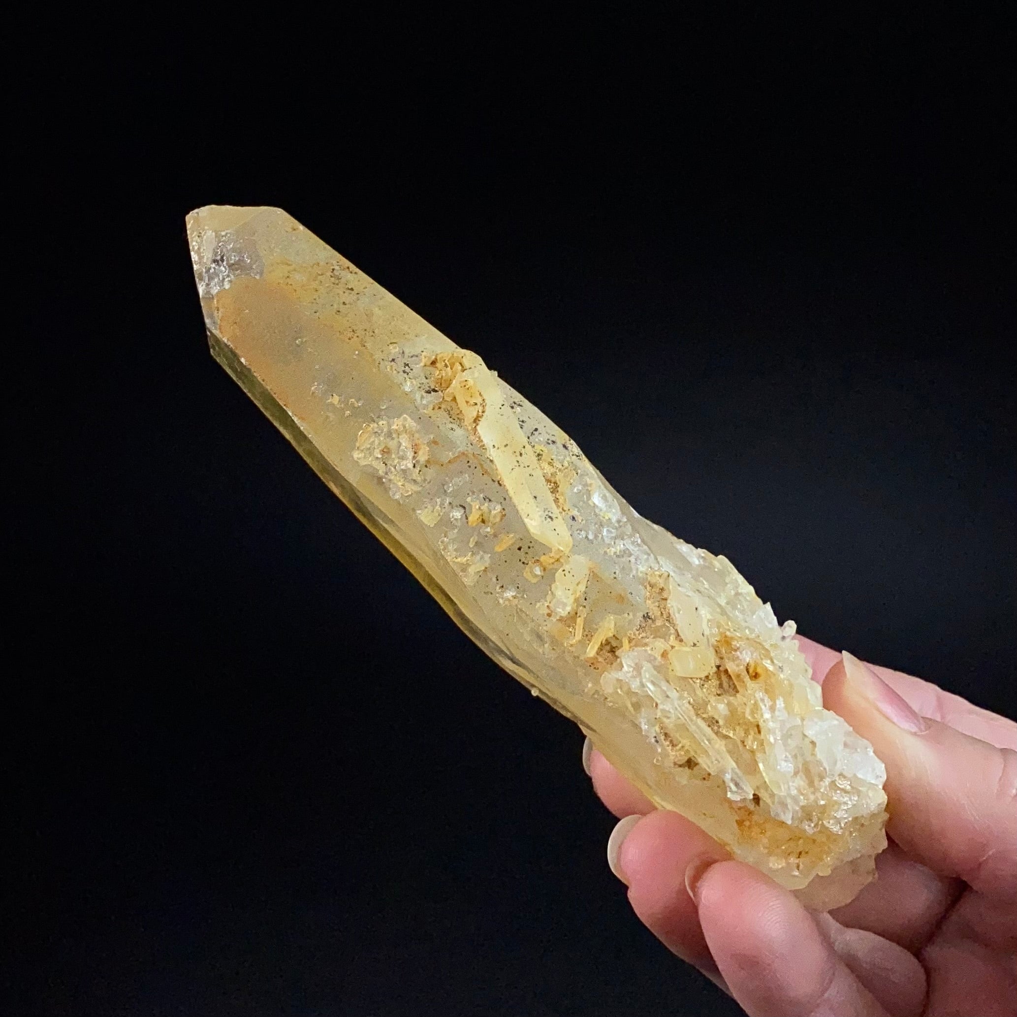 Trigonal Habit Golden Quartz Crystal with Natural Yellow Iron Oxide Surface Coating