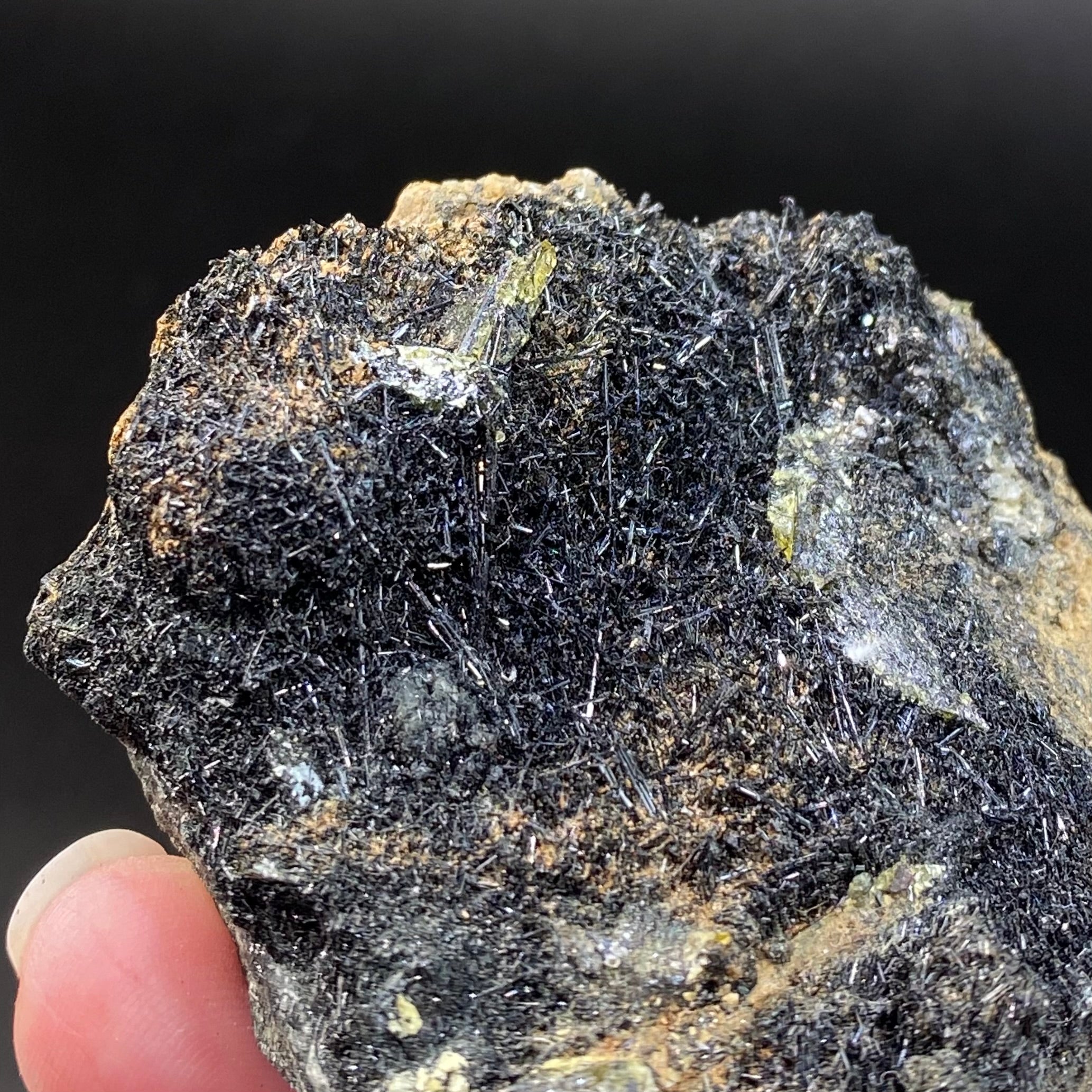 Green Titanite Sphene Crystal with Rutile on Matrix