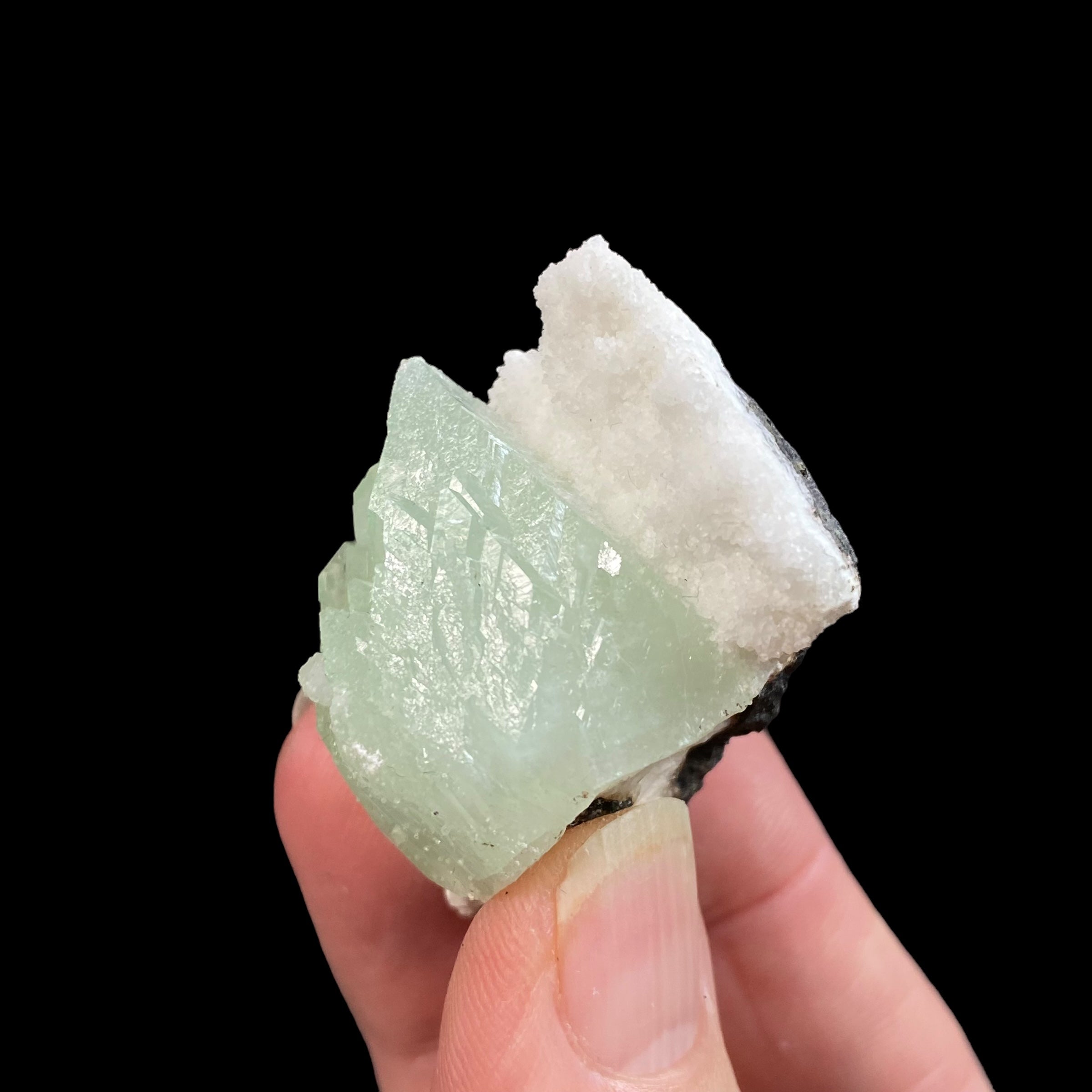 Light Green Apophyllite Crystal Cluster on Chalcedony Matrix