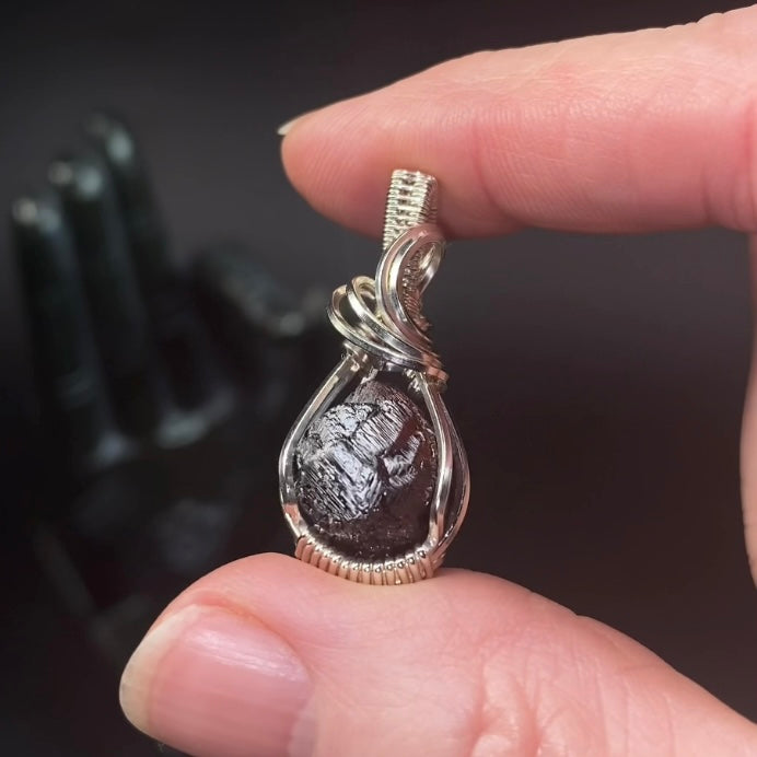 Natural Etched Garnet and Sterling Silver Wire Wrapped Pendant