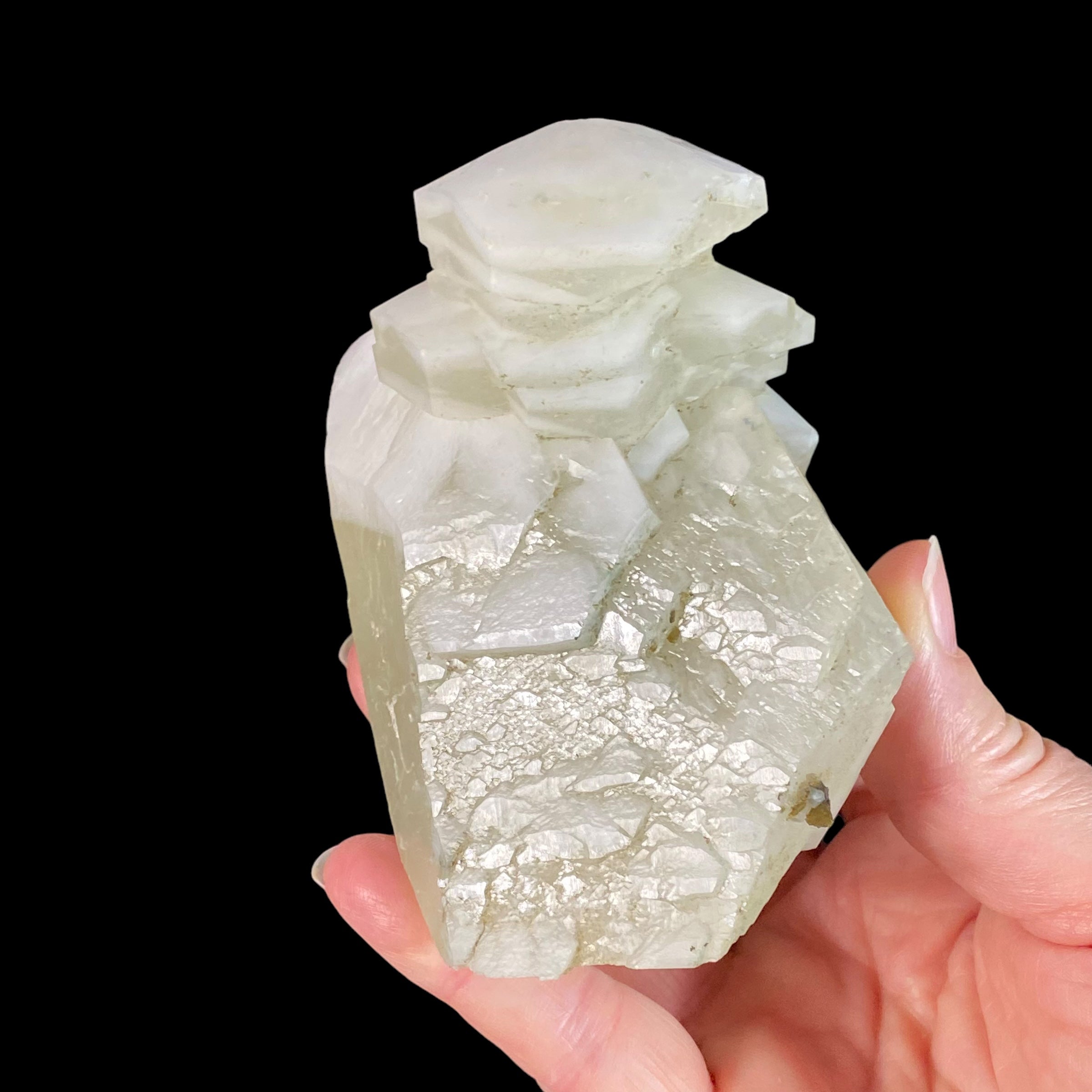 Fluorescent Hexagonal Sandwich Calcite Crystal Cluster